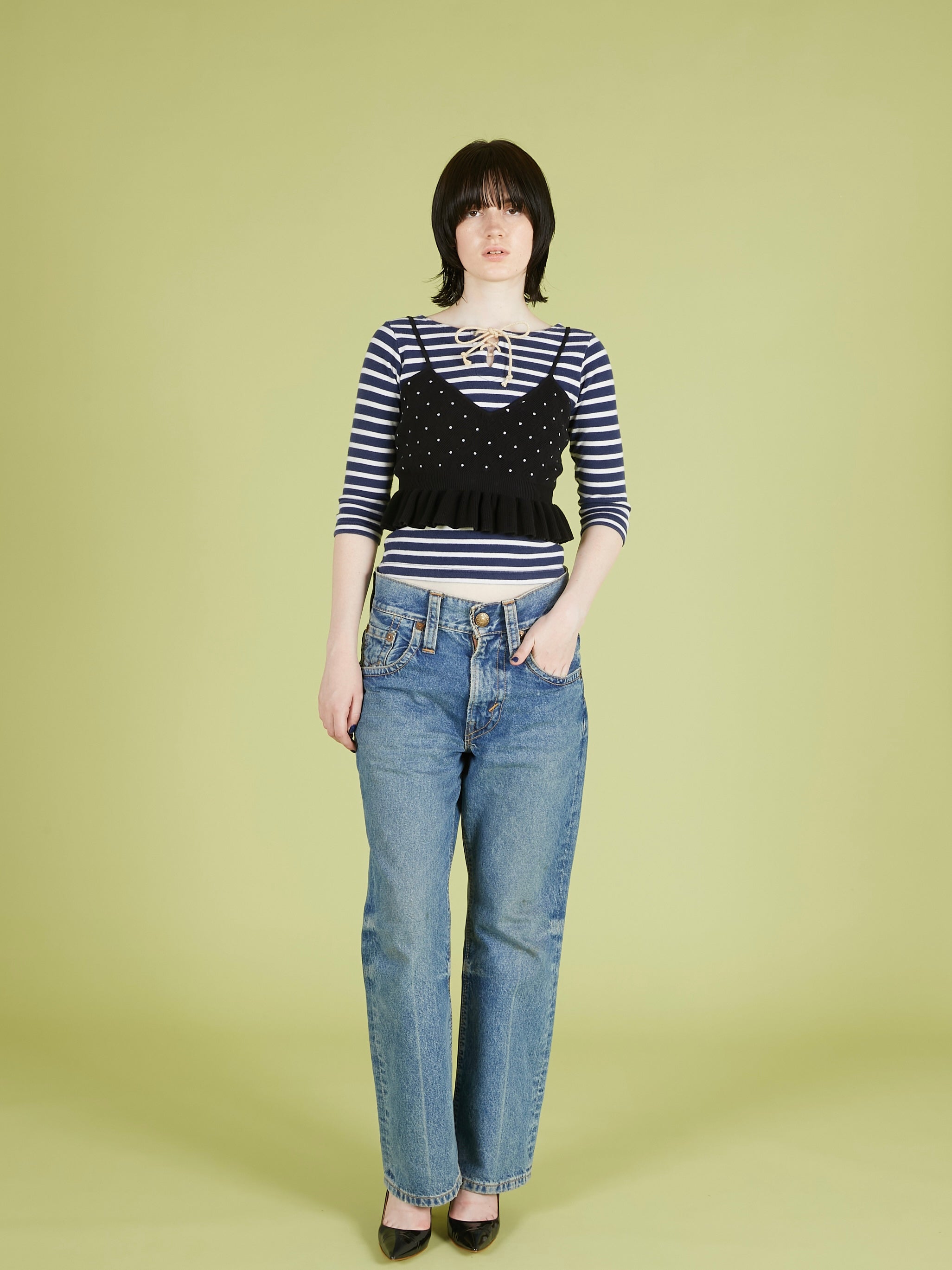 flower Jacquard dot camisole｜BLACK