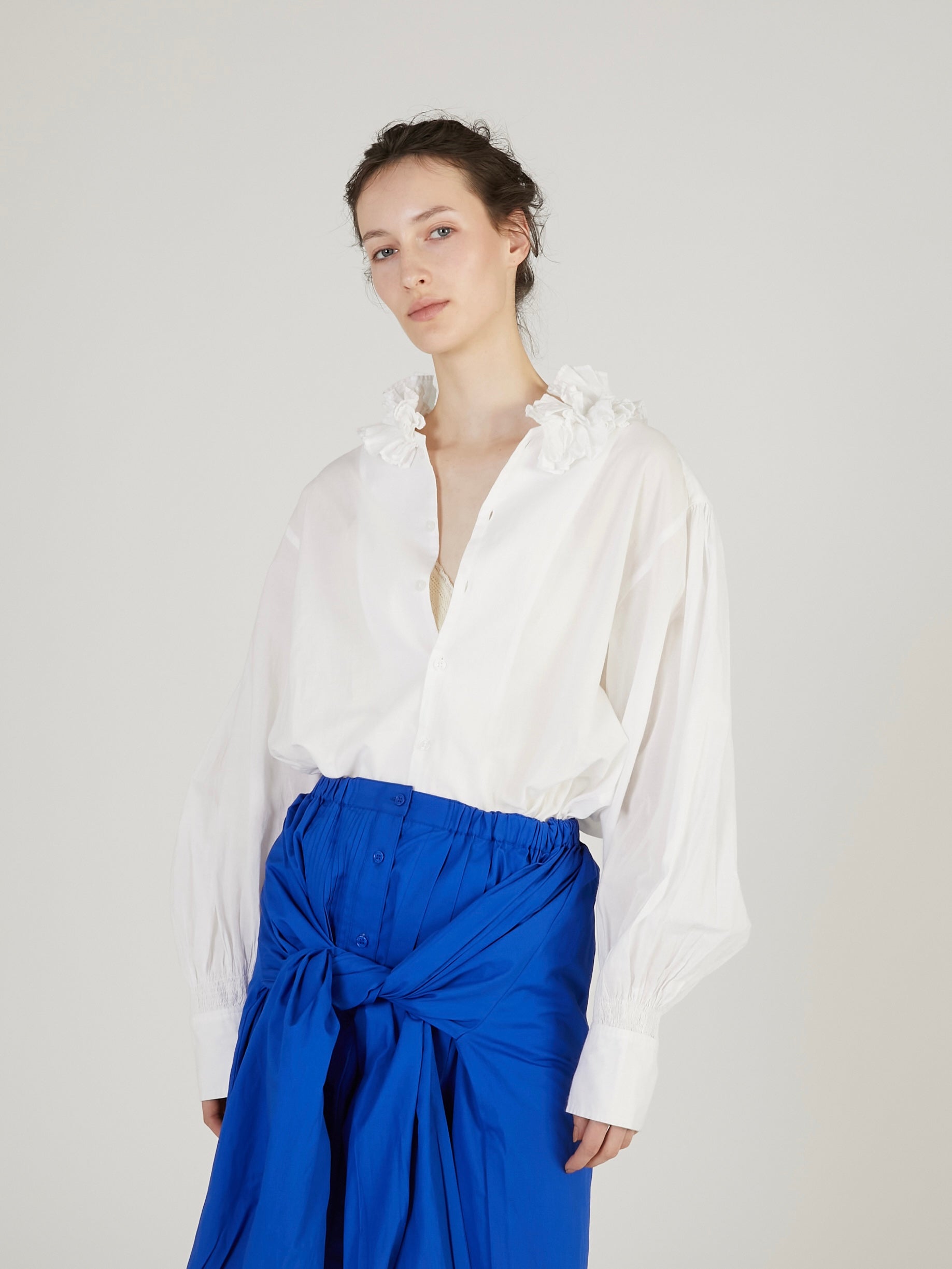 cotton frill coller shirts｜WHITE