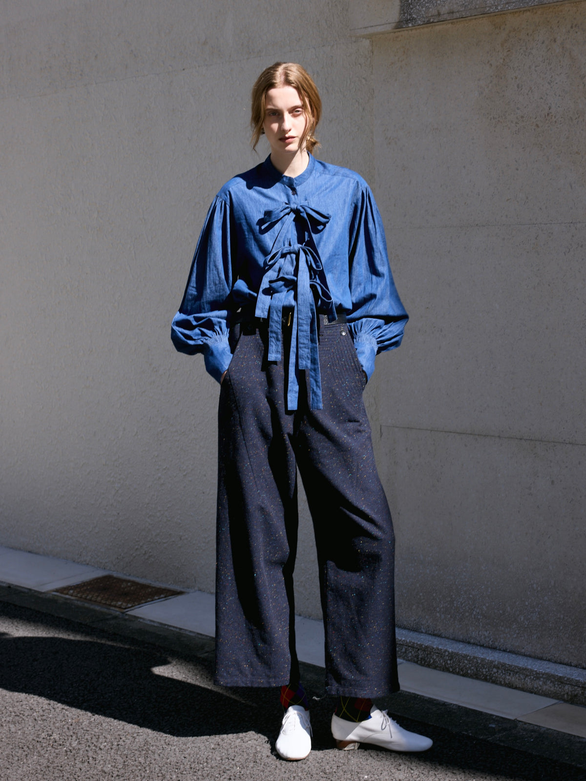 tweed stitch pants｜NAVY