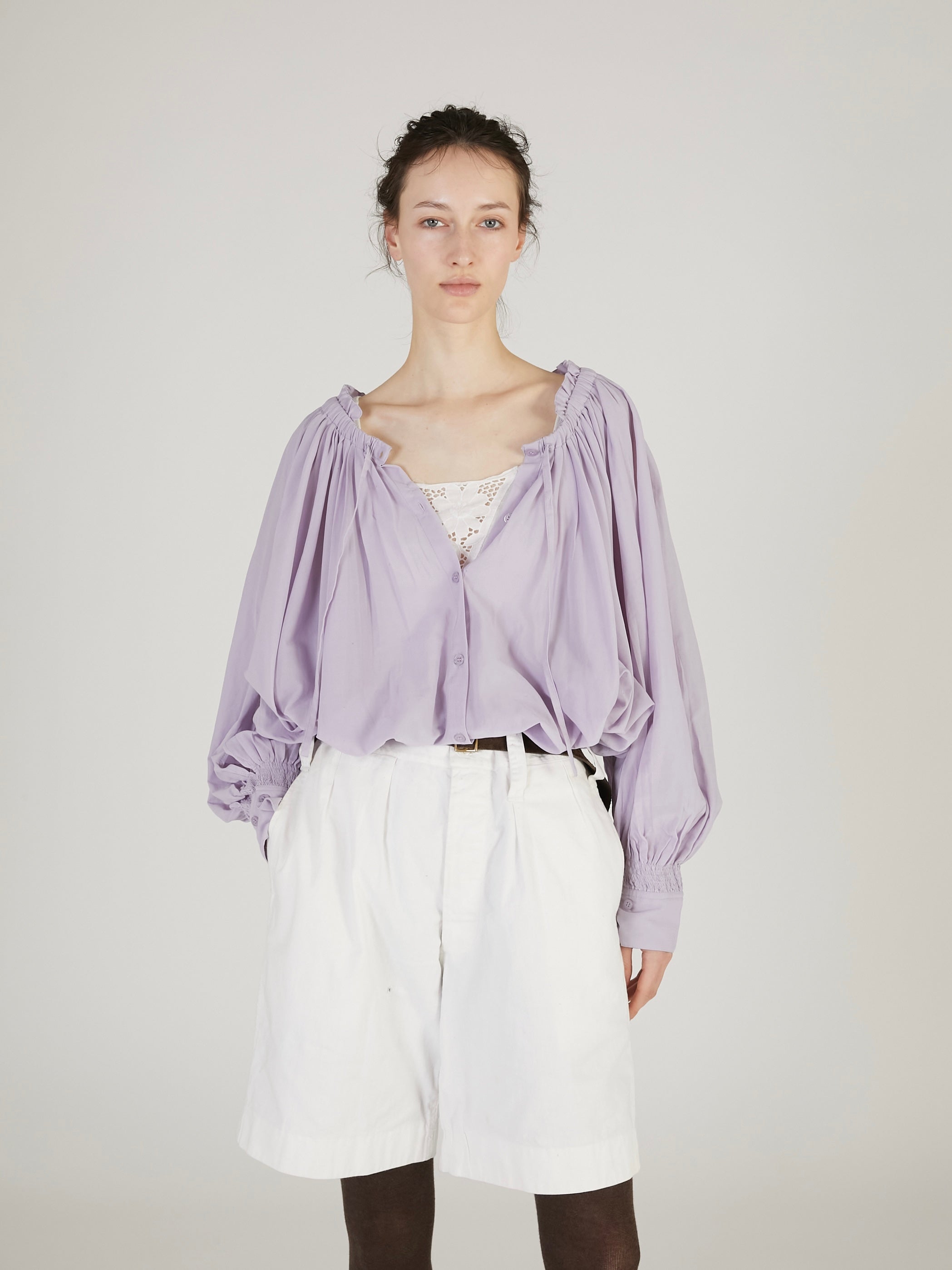 sheer gather  volume blouse ｜LAVENDER