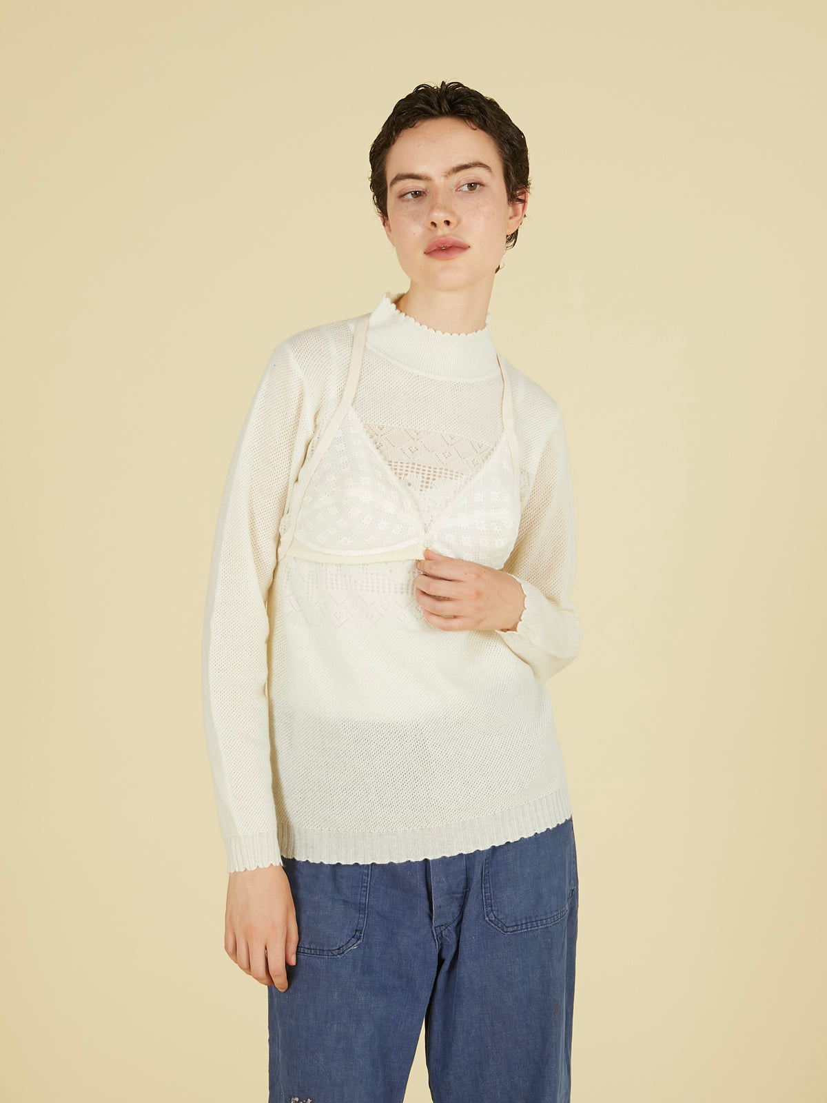 point tail turtle knit top｜IVORY