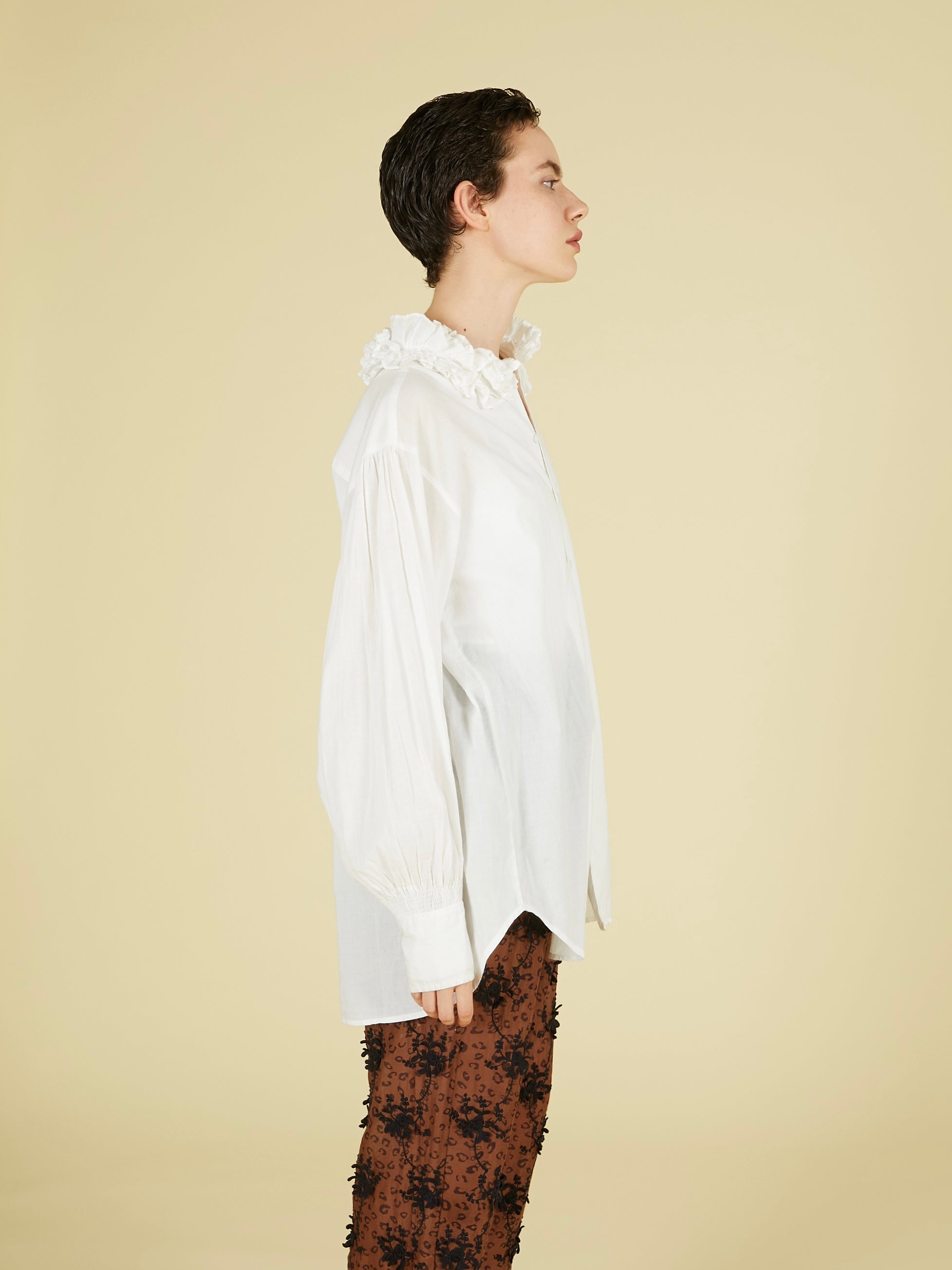 cotton frill collar shirts｜WHITE
