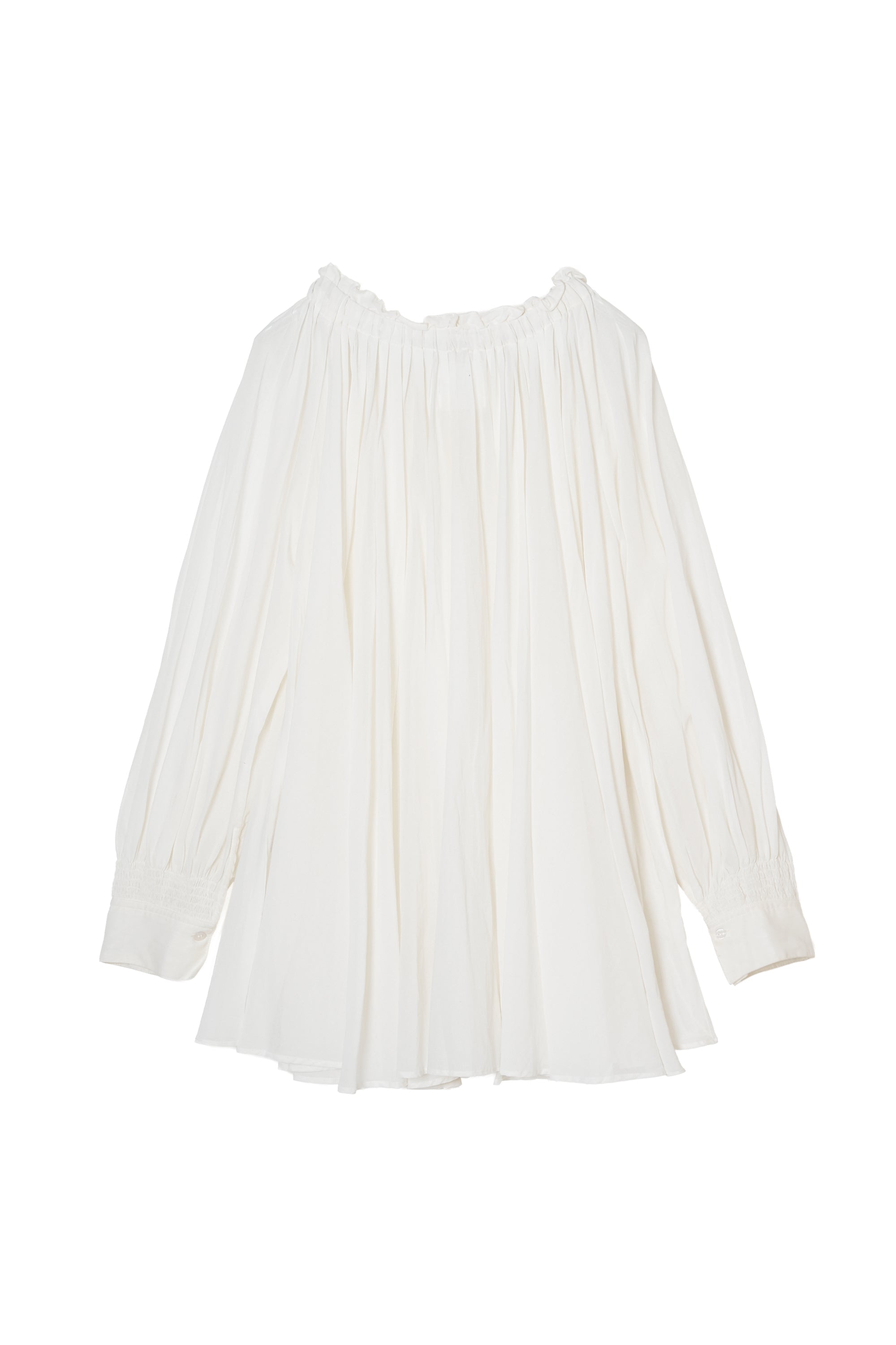 sheer gather  volume blouse｜WHITE