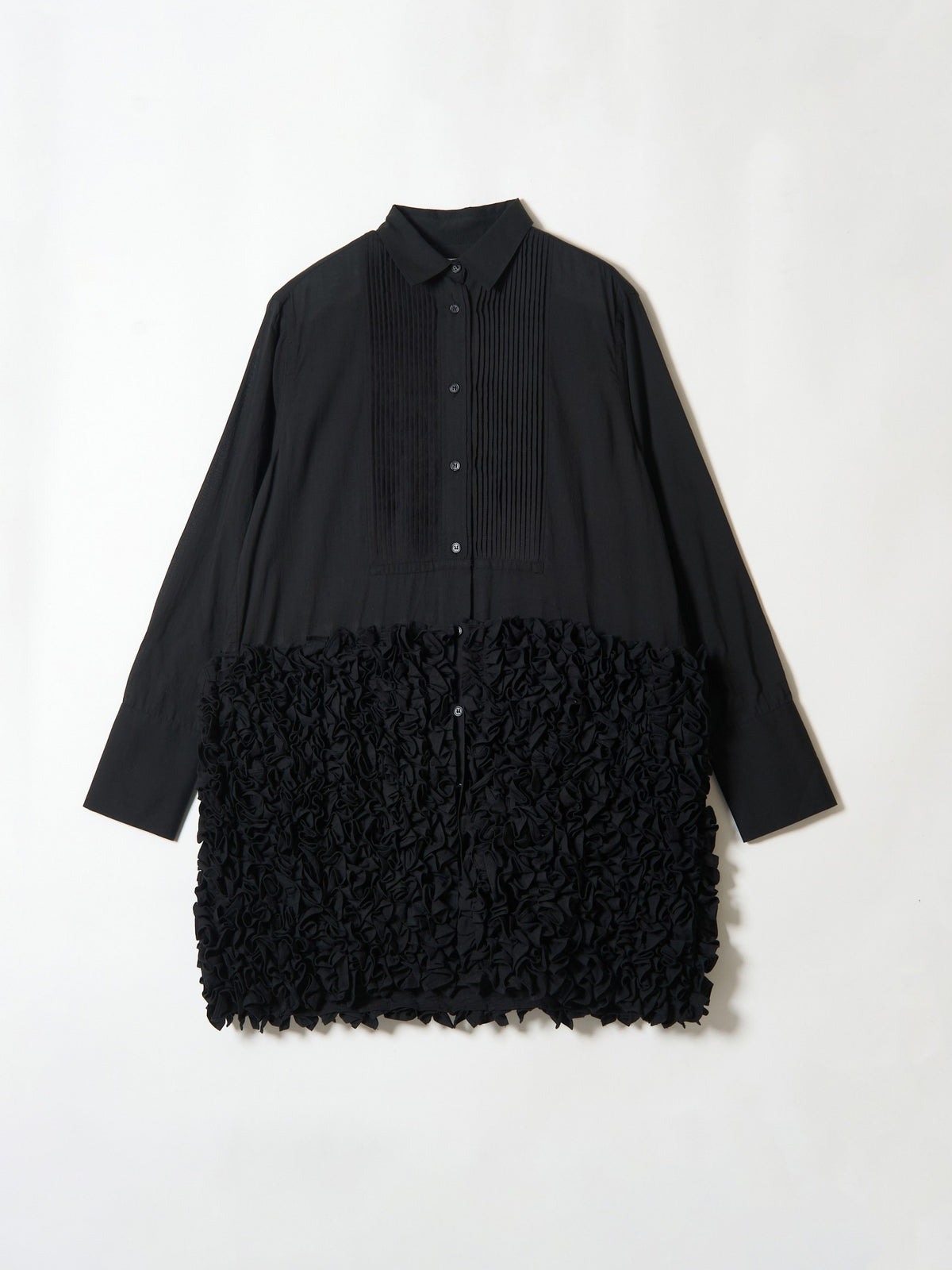 frill long formal shirt｜BLACK