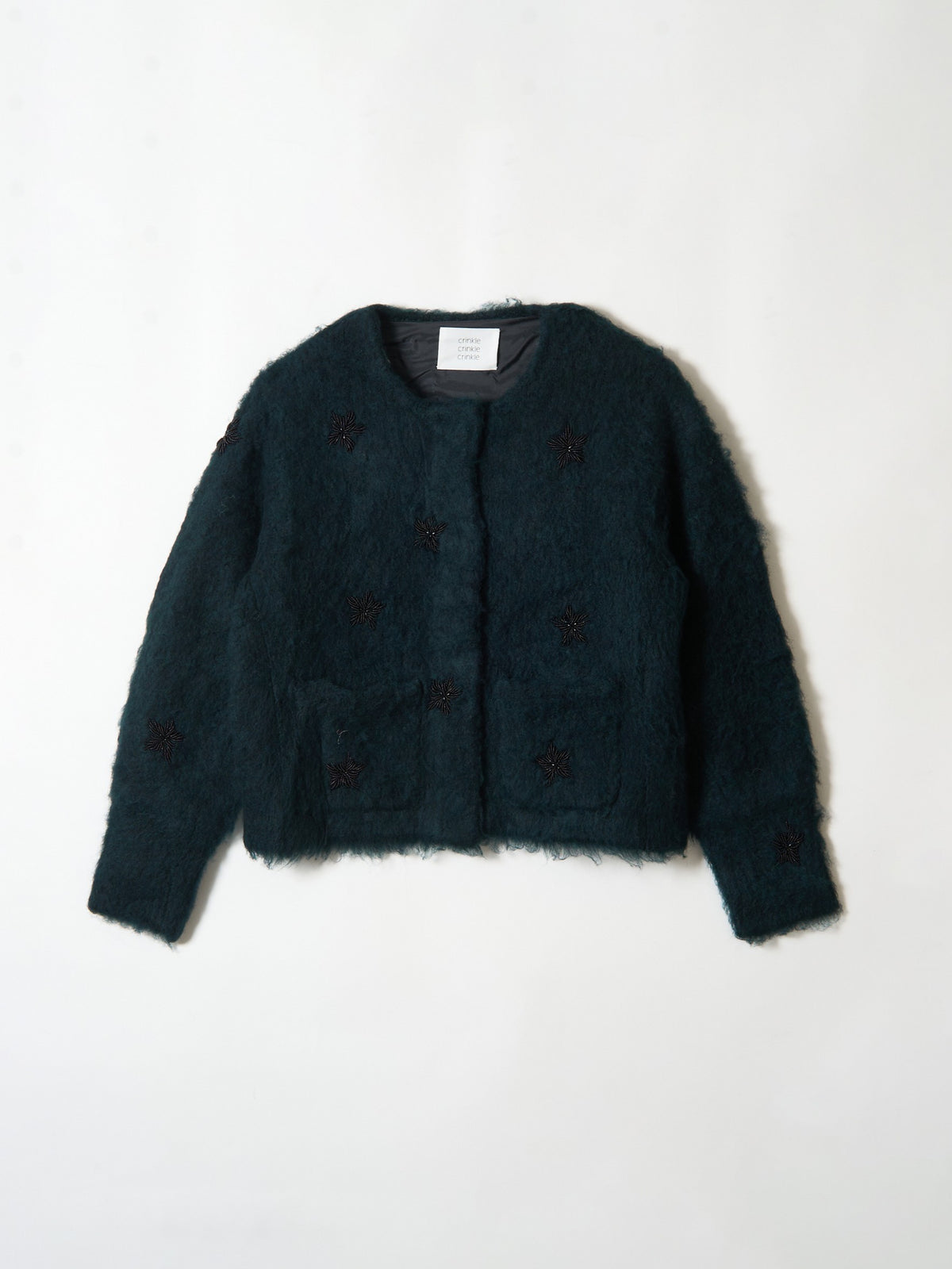 shaggy beads knit jacket｜BLACK