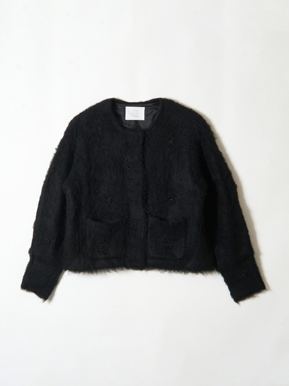 shaggy beads knit jacket｜GREEN