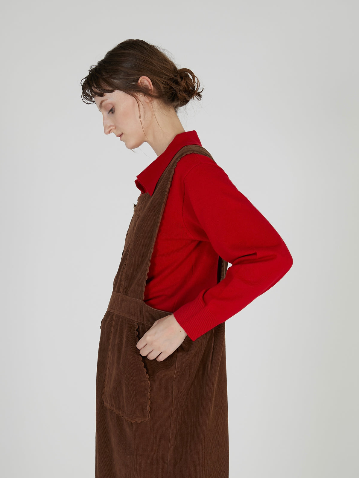 corduroy apron onepiece｜BROWN