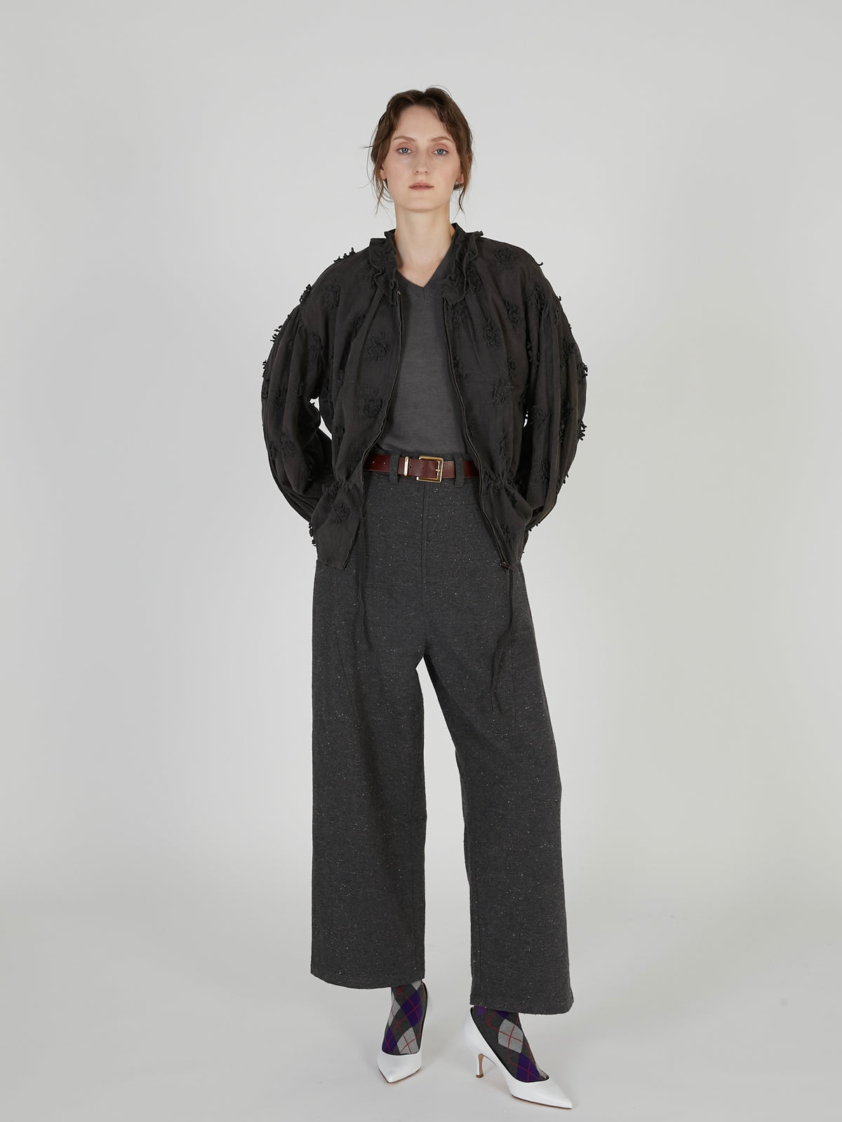 tweed stitch pants｜GREY