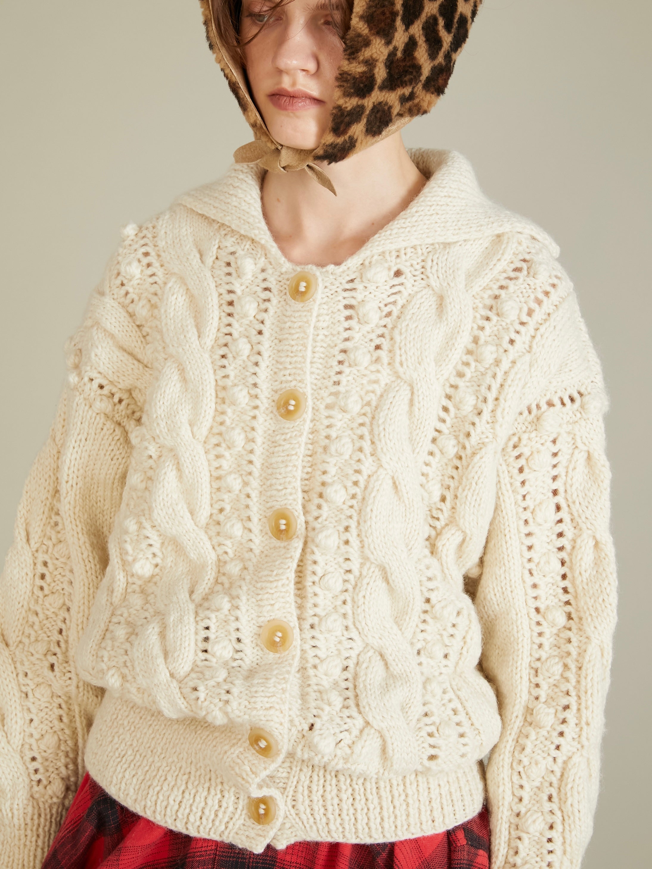 popcorn hand knit cardigan｜IVORY