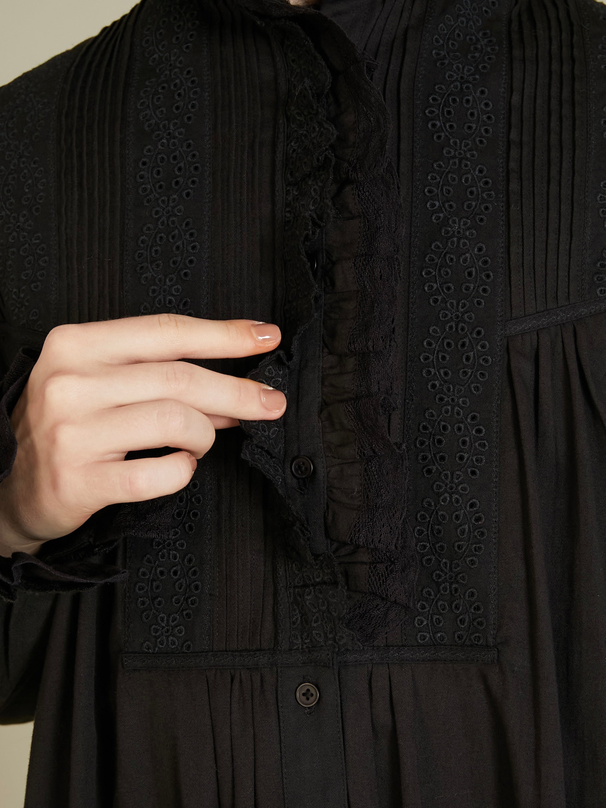 rebuild lace shirt dress｜BLACK