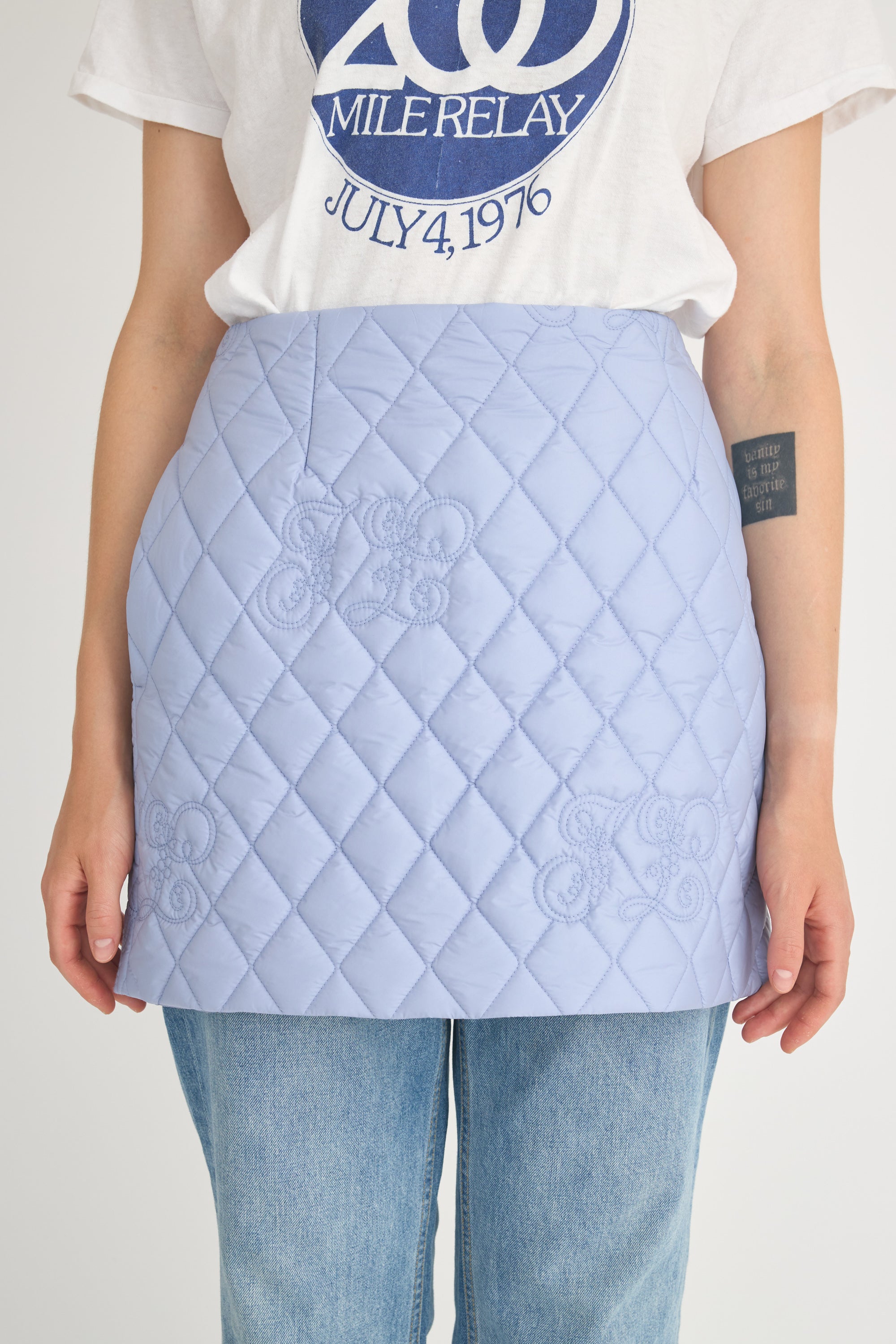 initial quilt skirt│WHITE