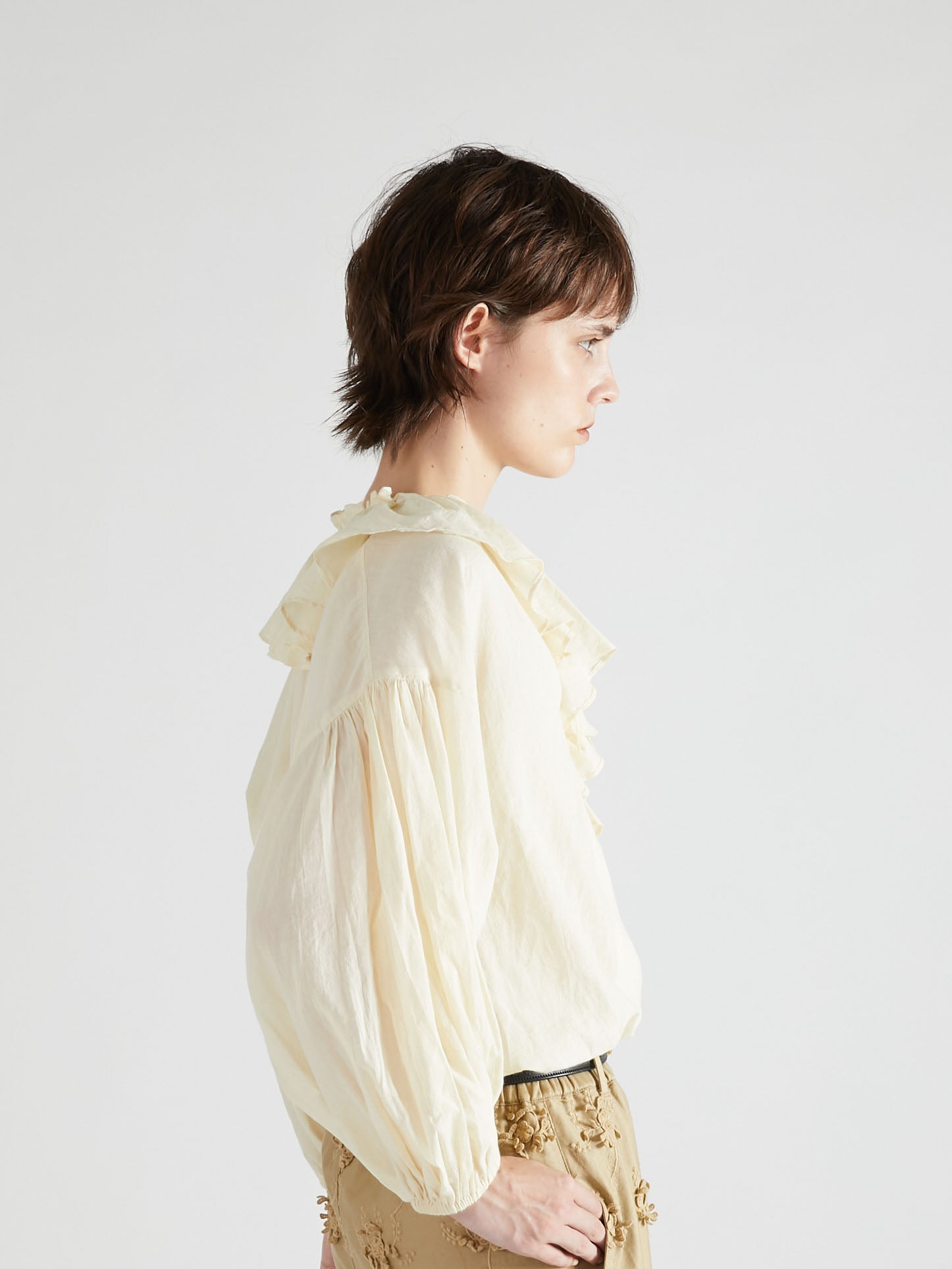 sheer ruffle blouse ｜BEIGE