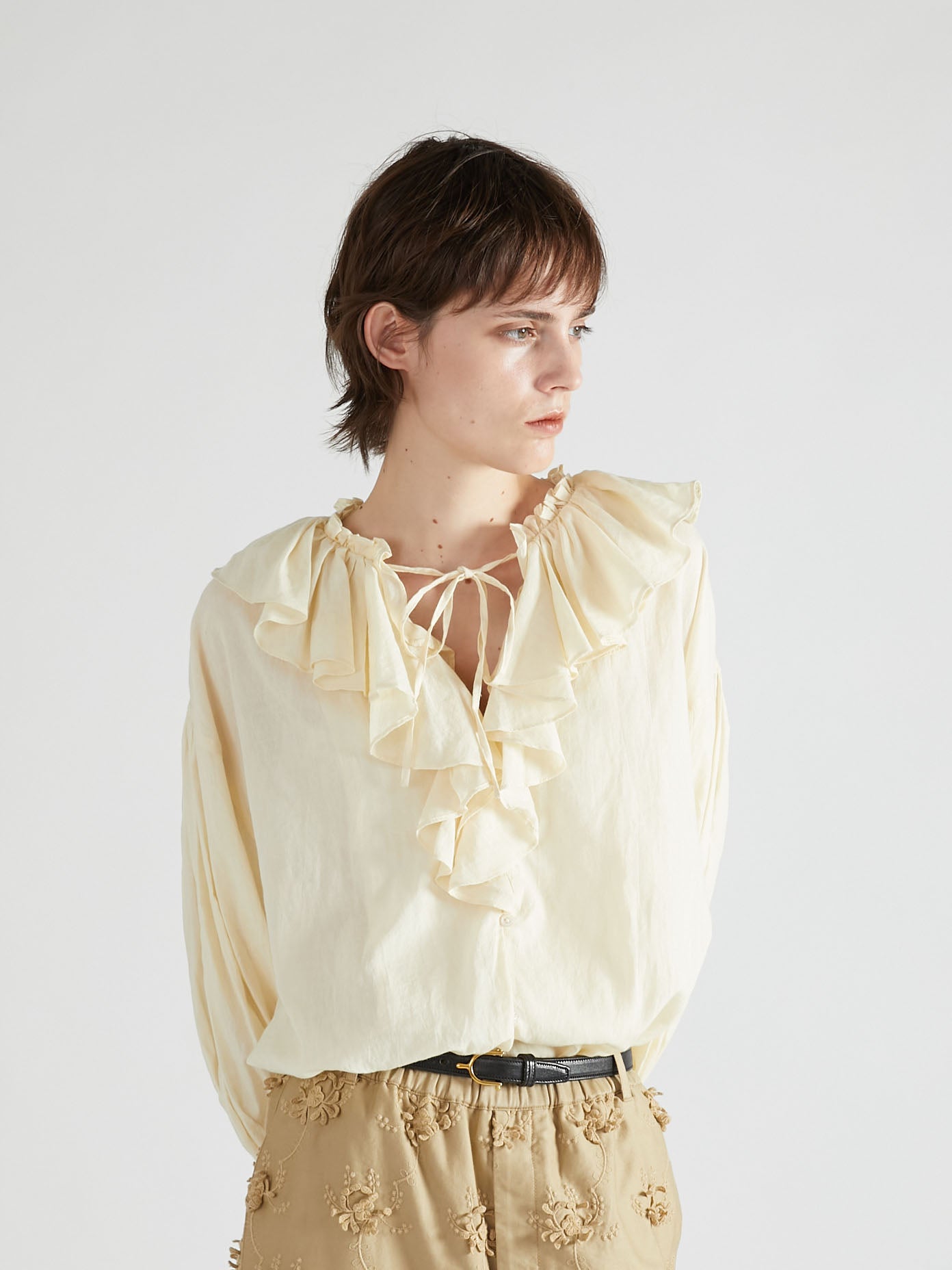 sheer ruffle blouse ｜BEIGE