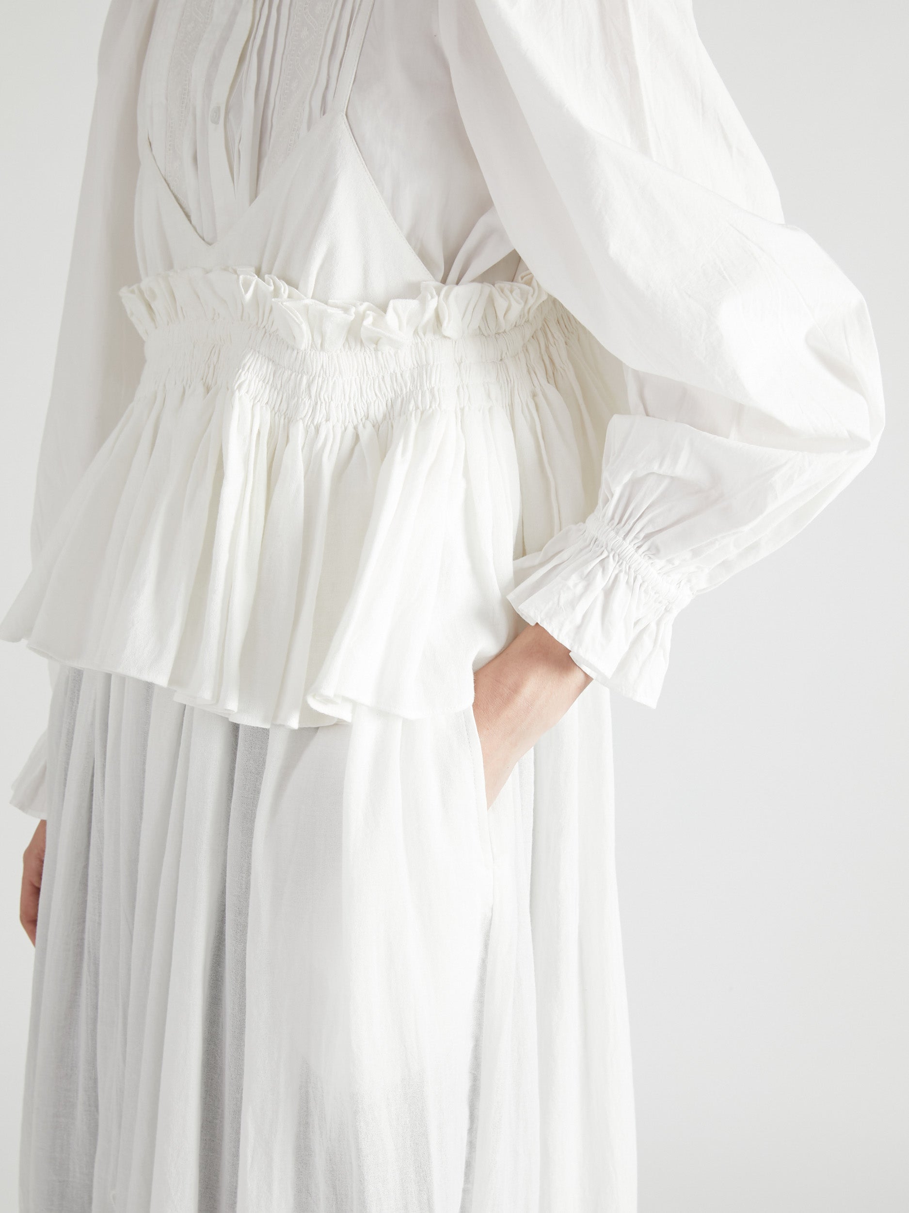 embroidery scallop cami dress｜WHITE