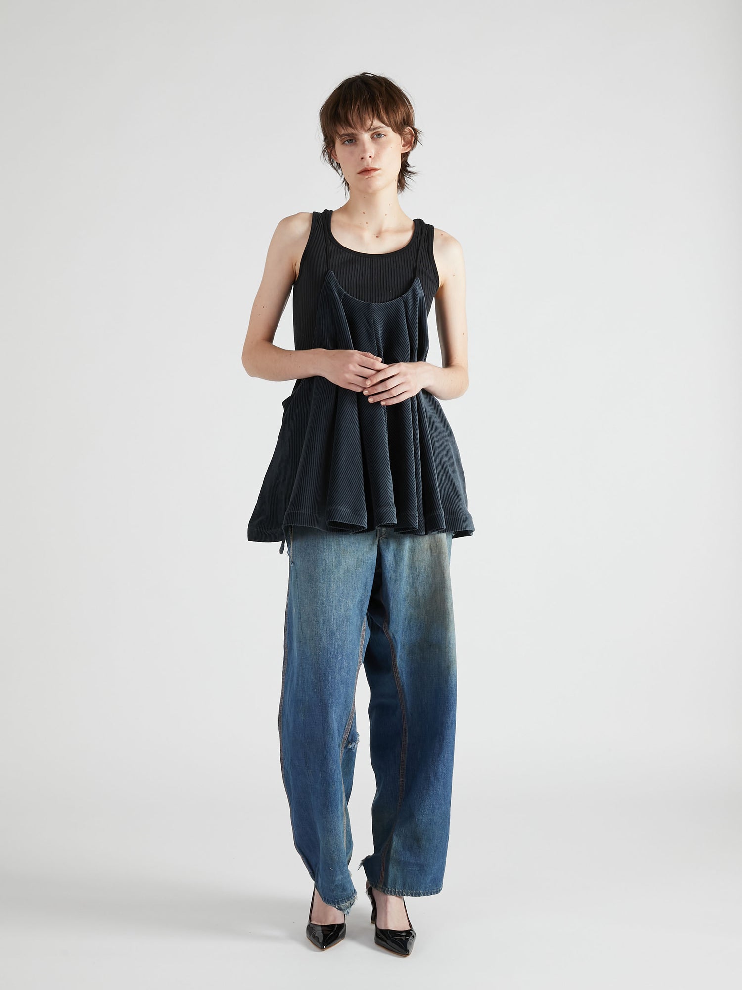 velvet border camisole｜BLACK