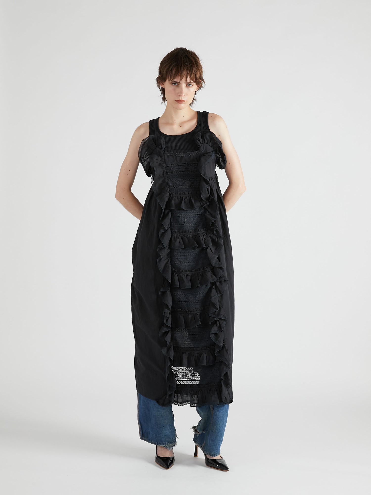liver lace vintage likecami dress｜BLACK