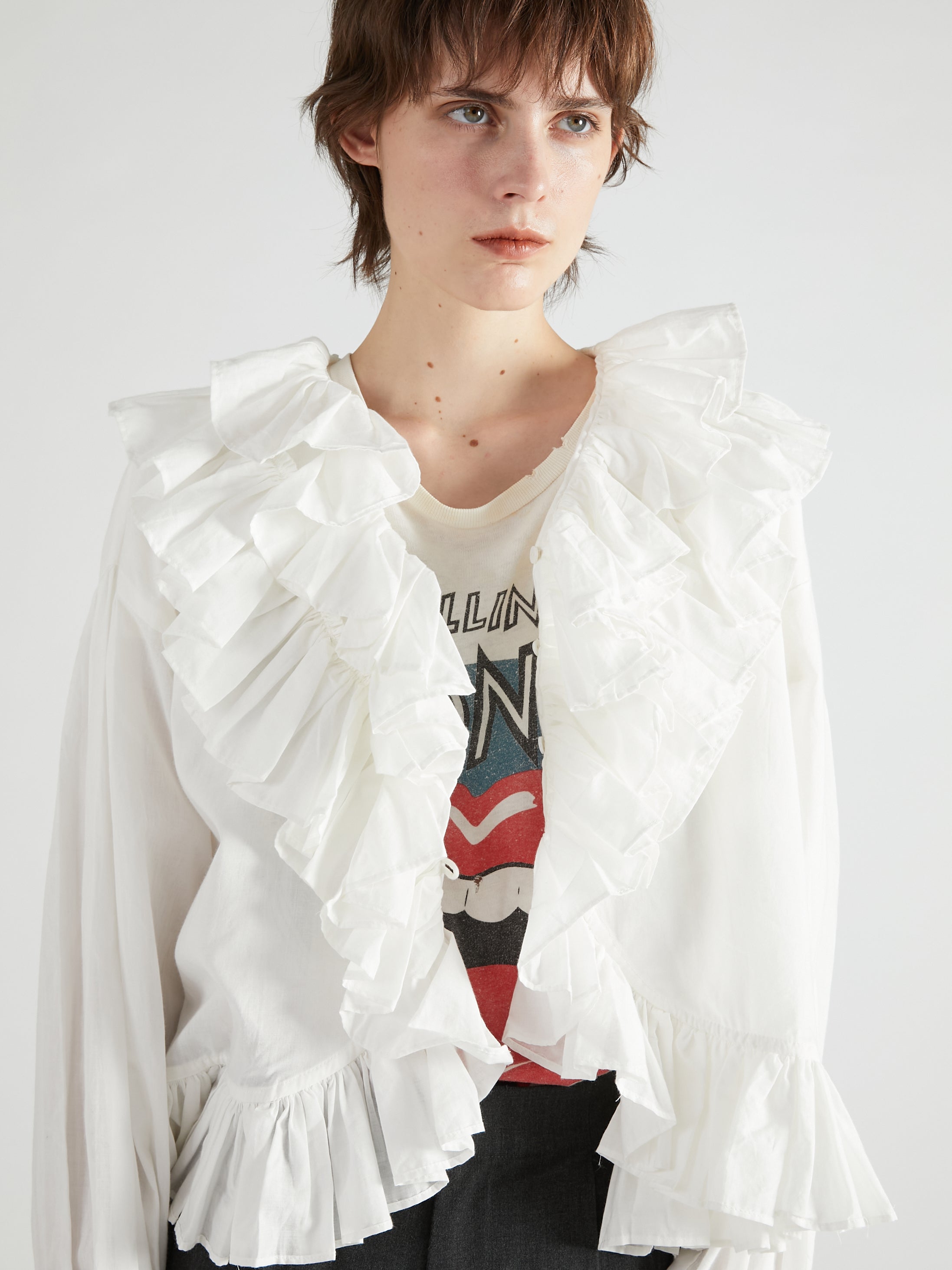 frill poncho L/S blouse｜WHITE