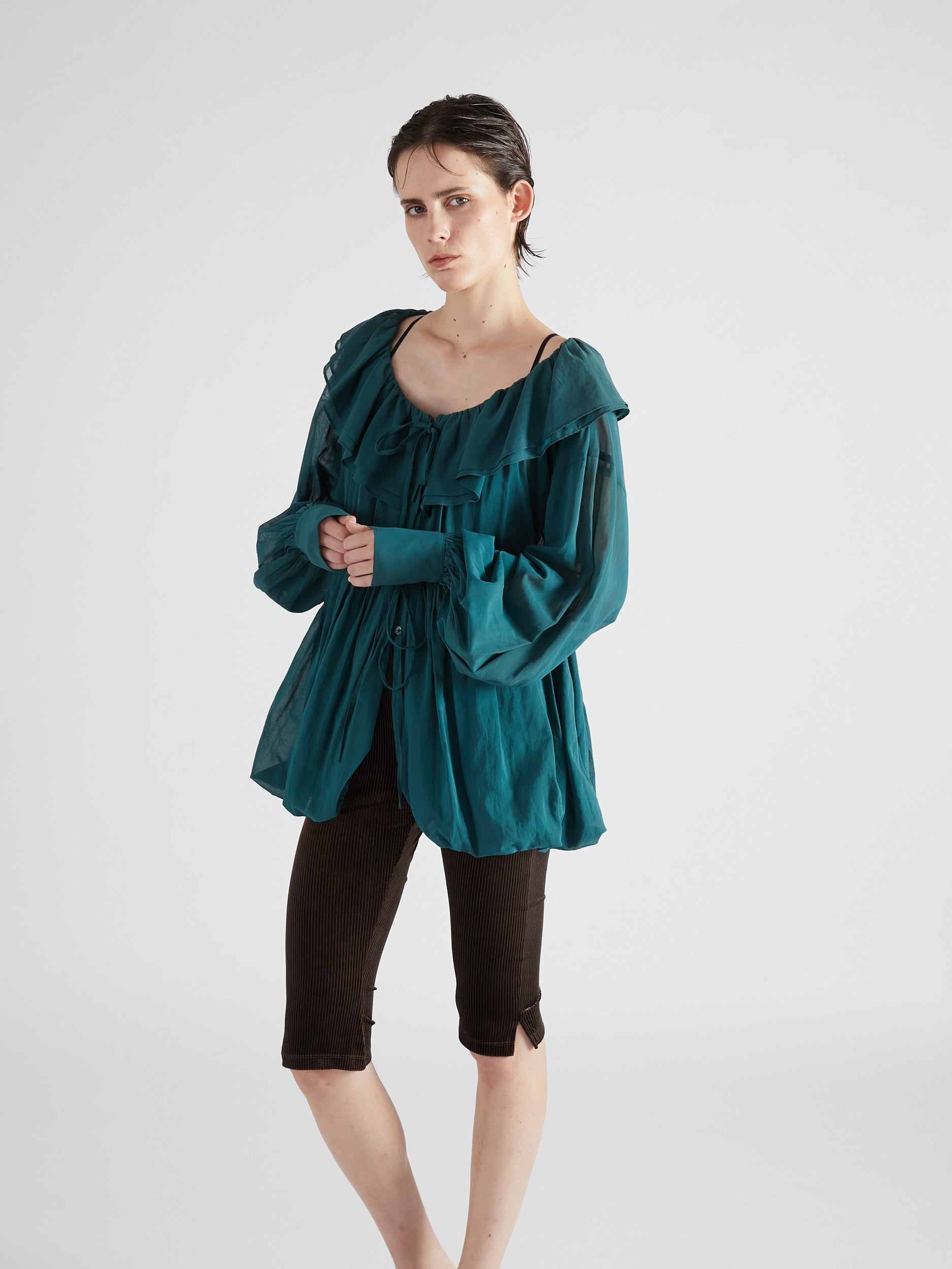 frill balloon blouse｜GREEN