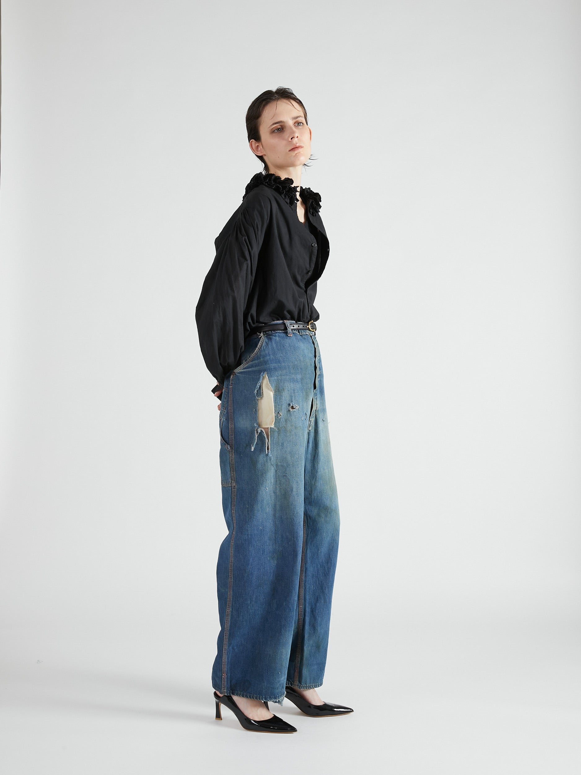 cotton frill collar shirts｜BLACK