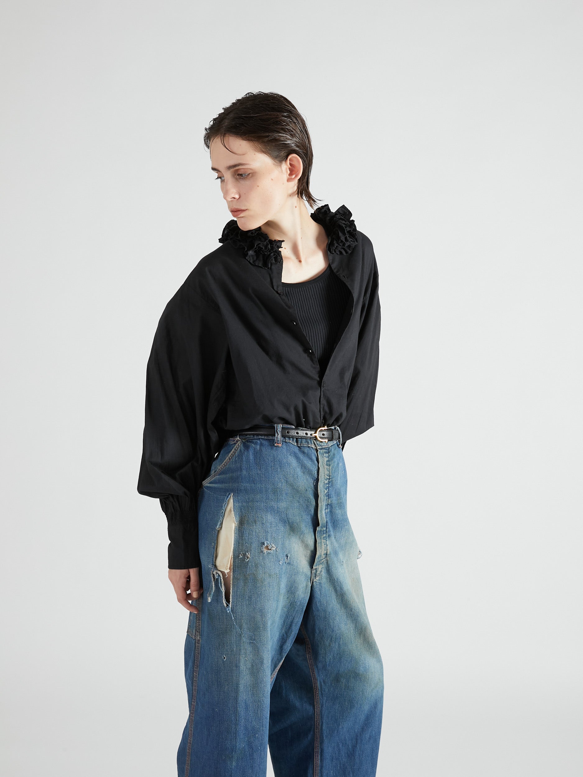 cotton frill collar shirts｜BLACK
