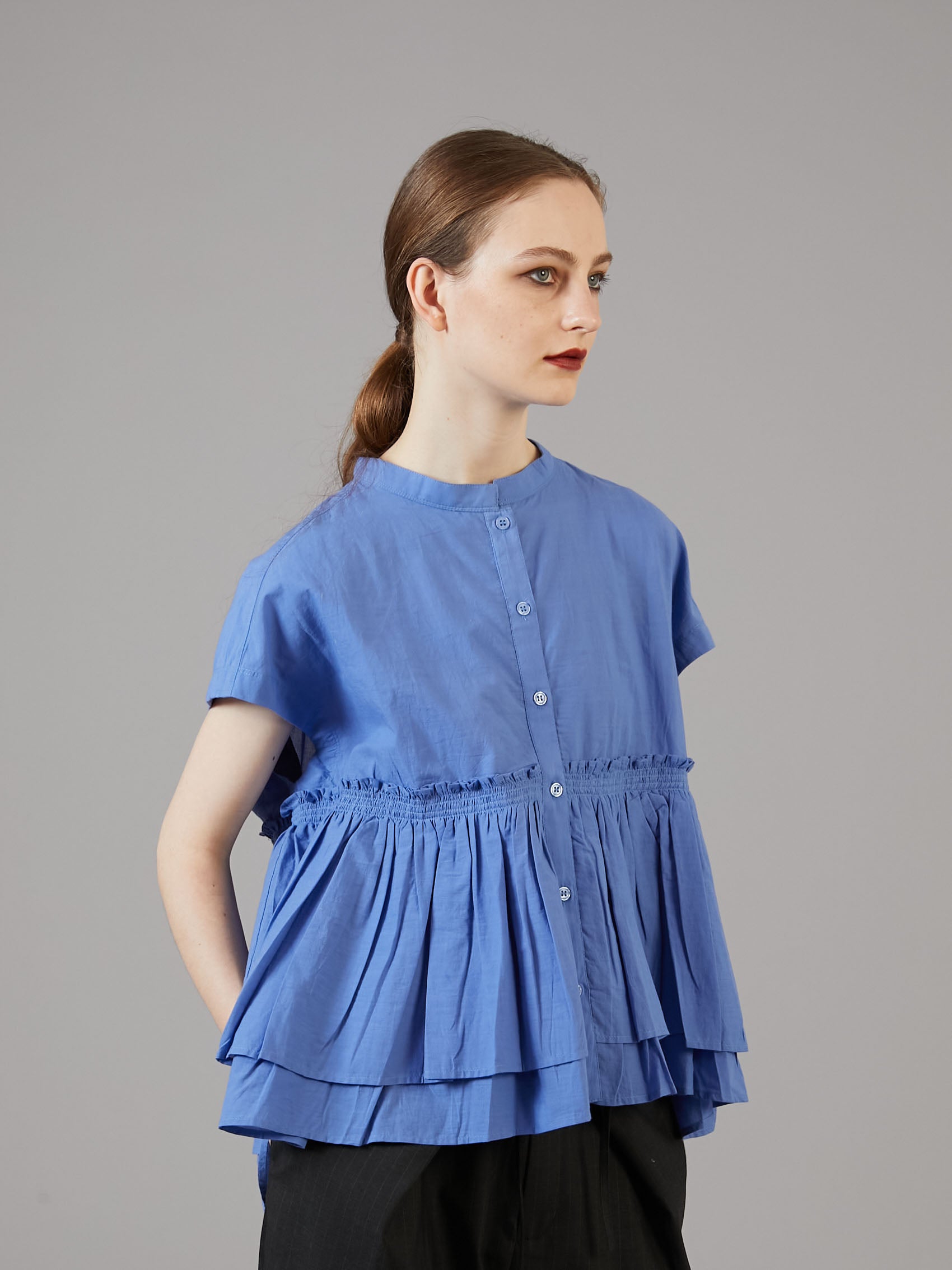 gather french sleeve blouse｜BLACK