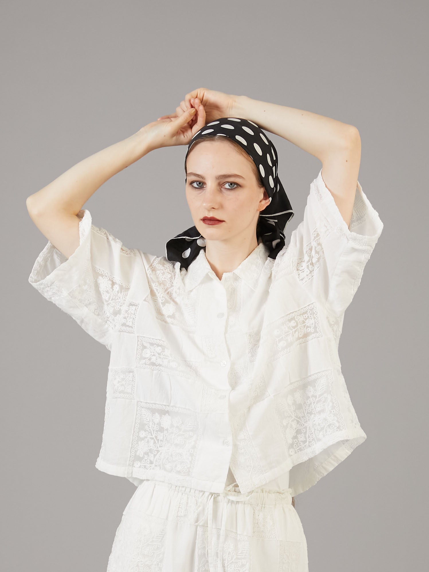 patchwork embroidery shirts ｜ WHITE