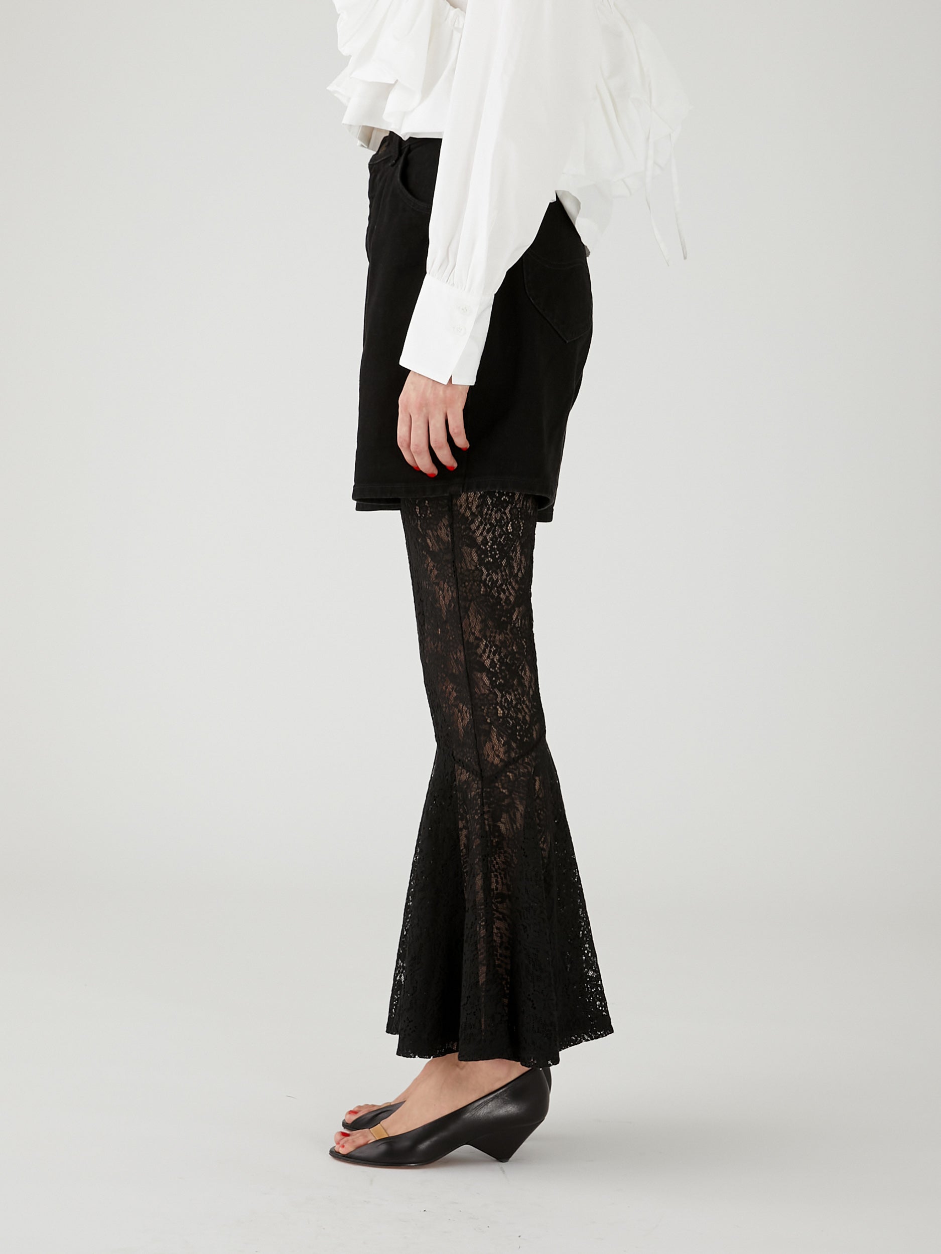 lace flare leggings ｜BLACK