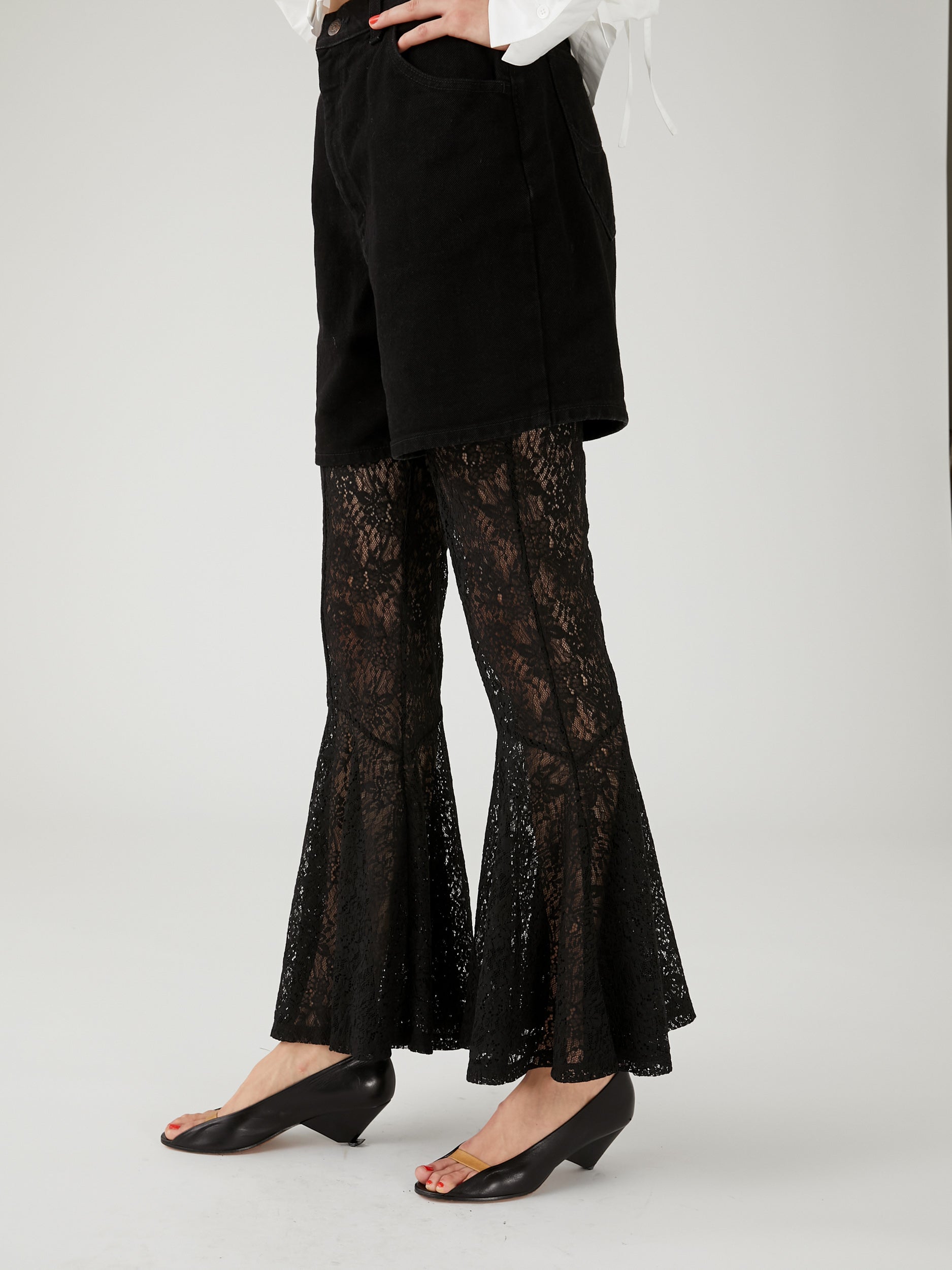 lace flare leggings ｜BLACK