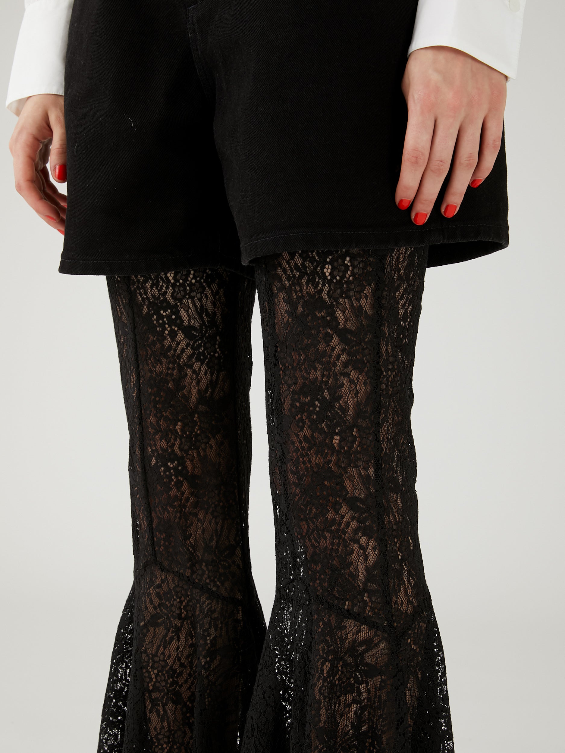 lace flare leggings ｜BLACK