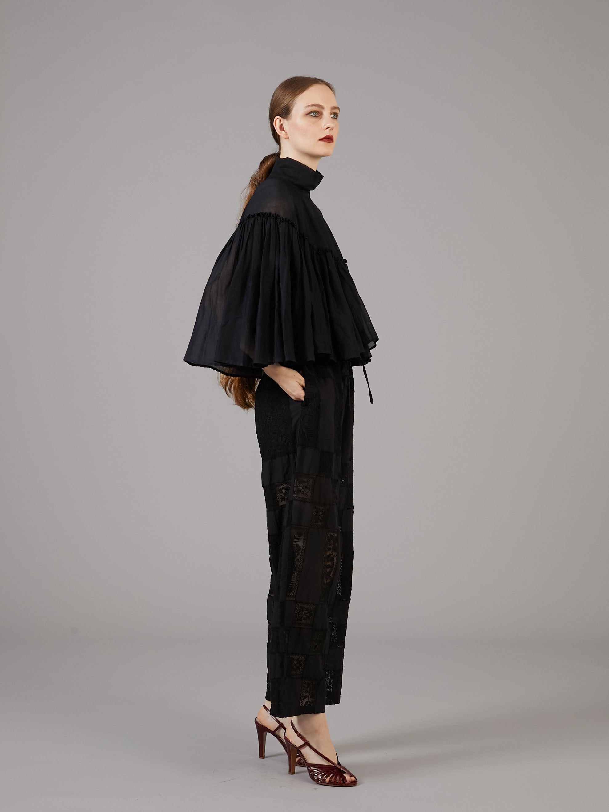 patchwork embroidery pants｜BLACK
