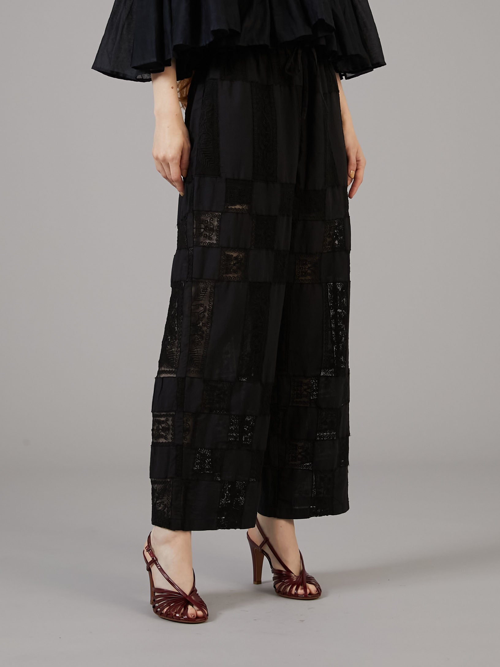 patchwork embroidery pants｜BLACK
