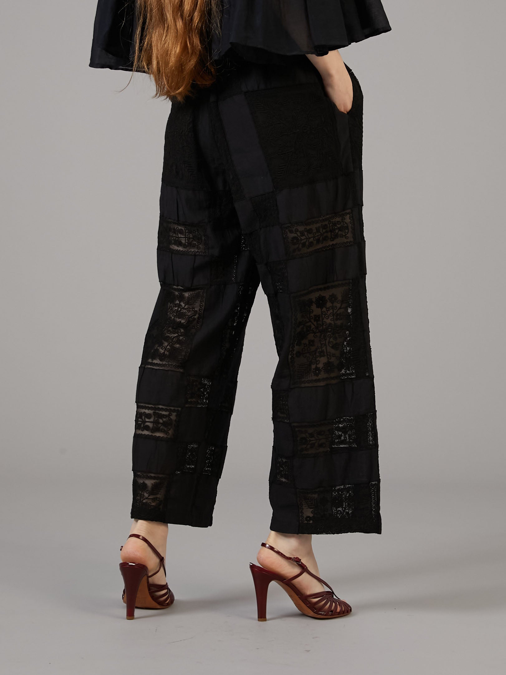 patchwork embroidery pants｜BLACK