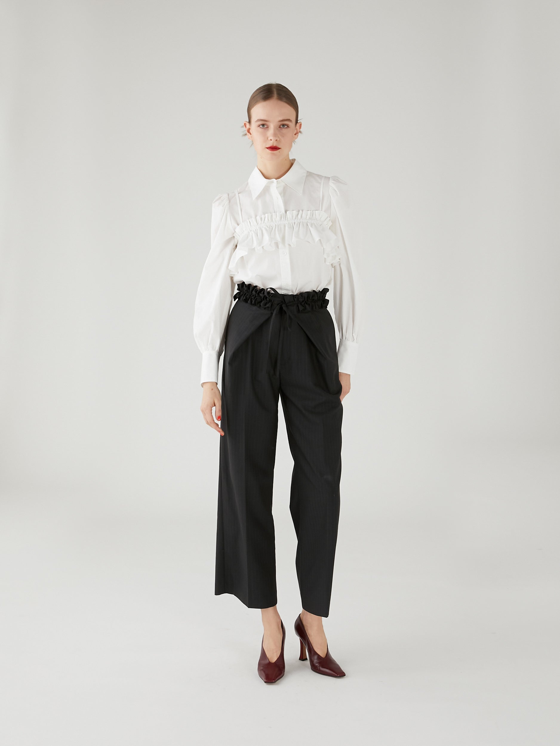 frill belt trousers｜GRAY