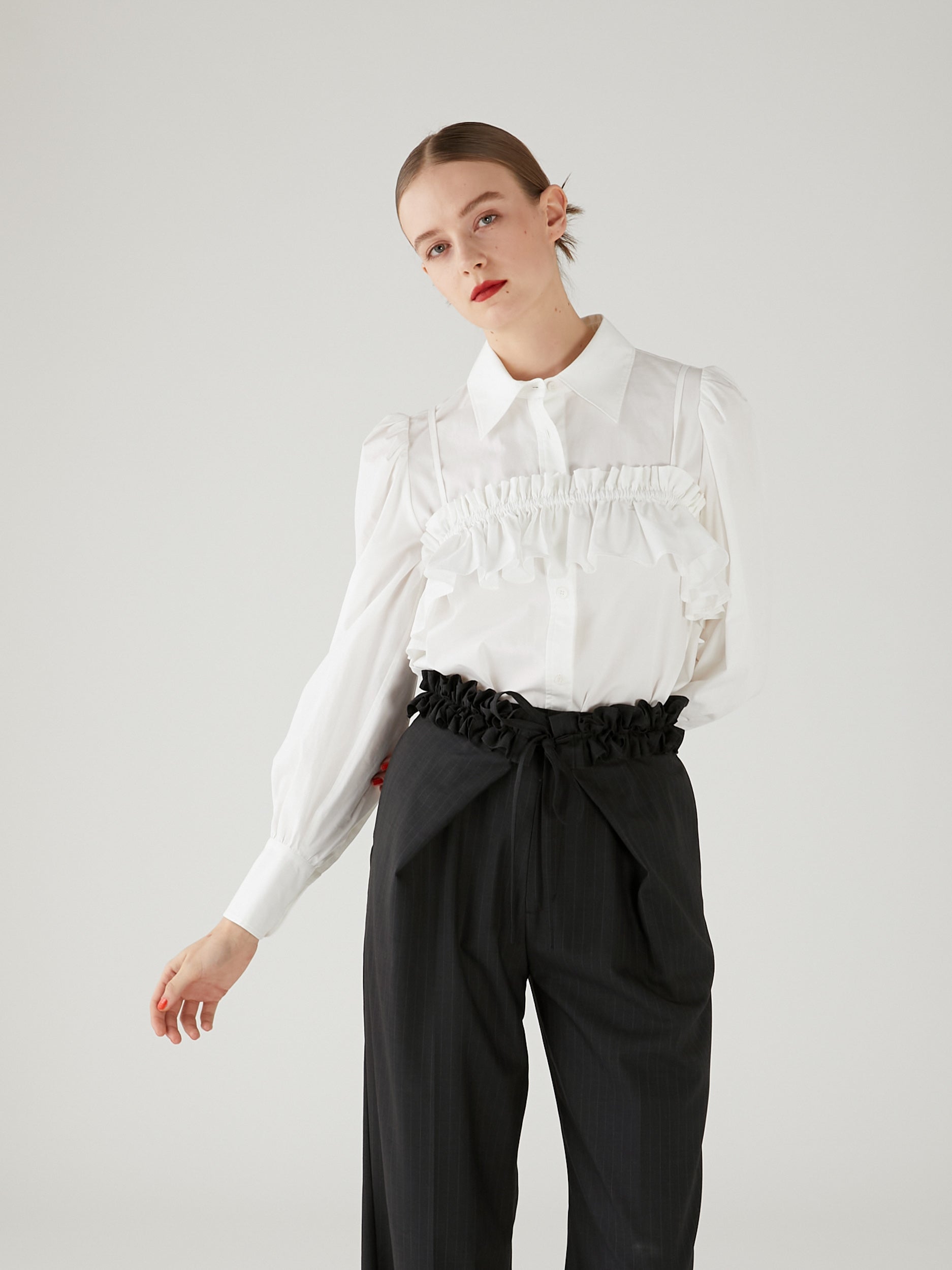 gathered cami puff sleeve shirts｜WHITE