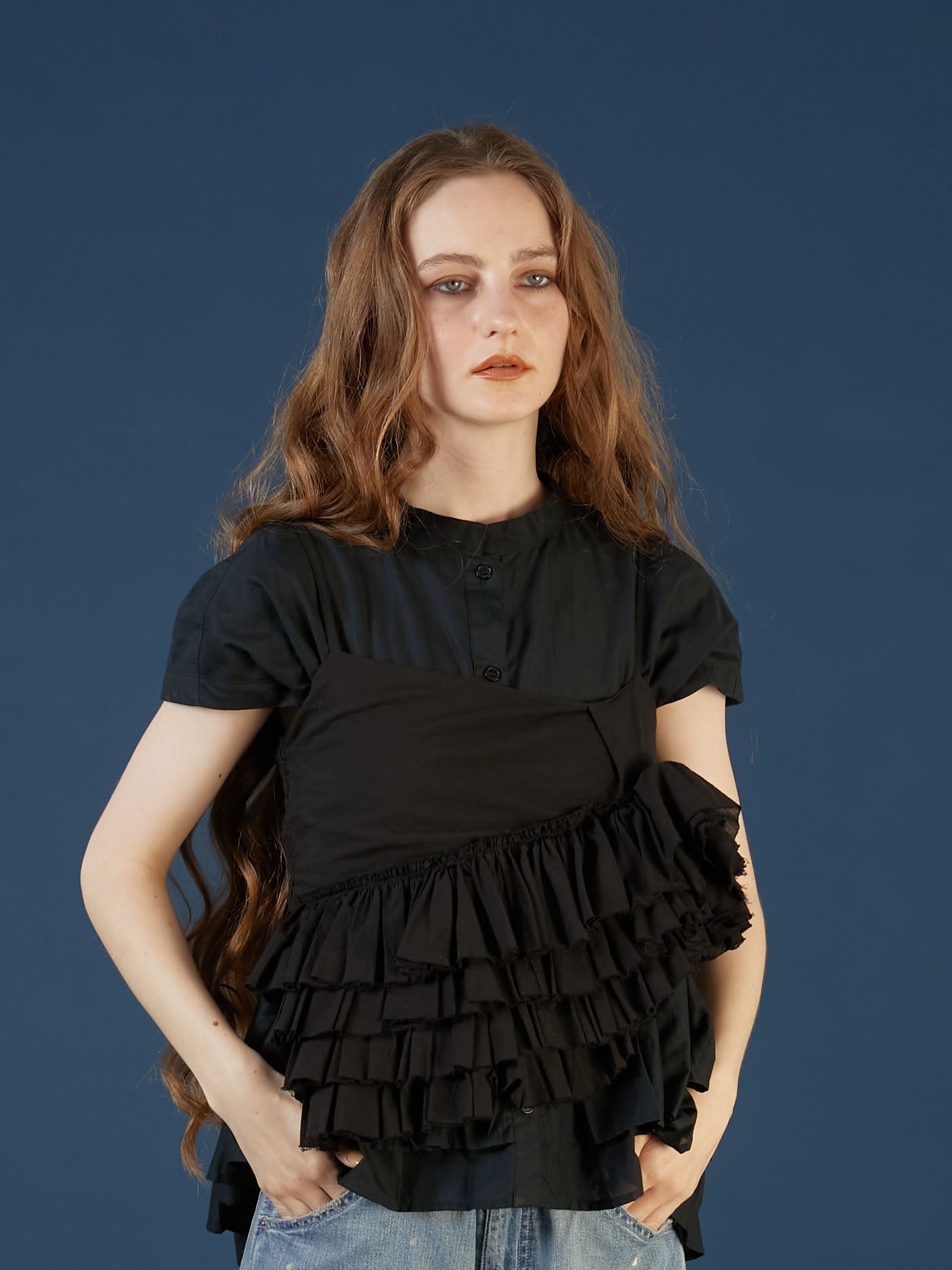 asymmetry flower cami ｜BLACK