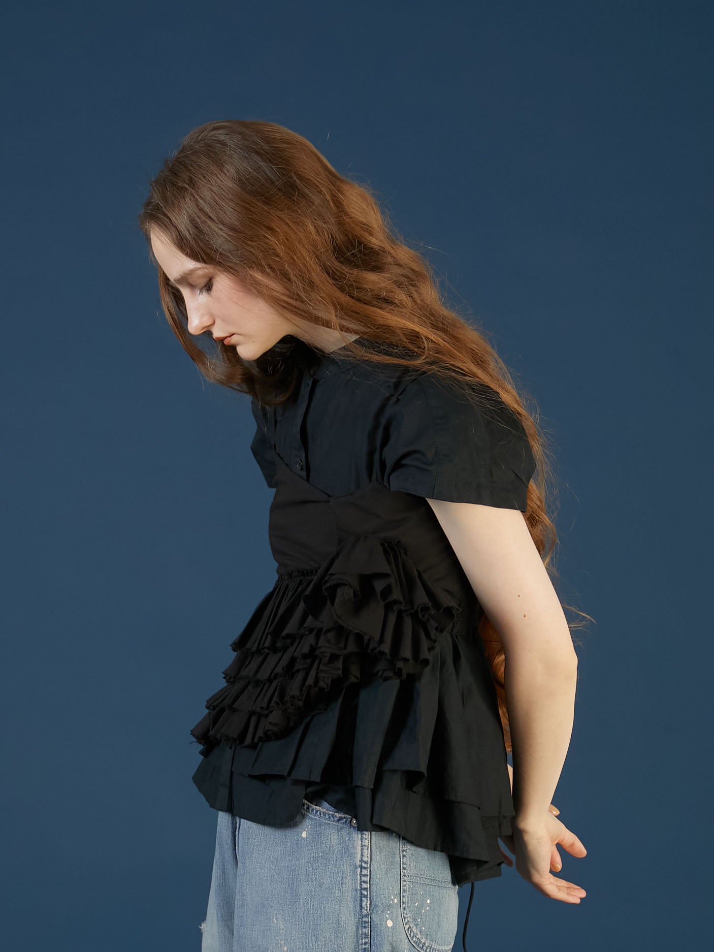 asymmetry flower cami ｜BLACK