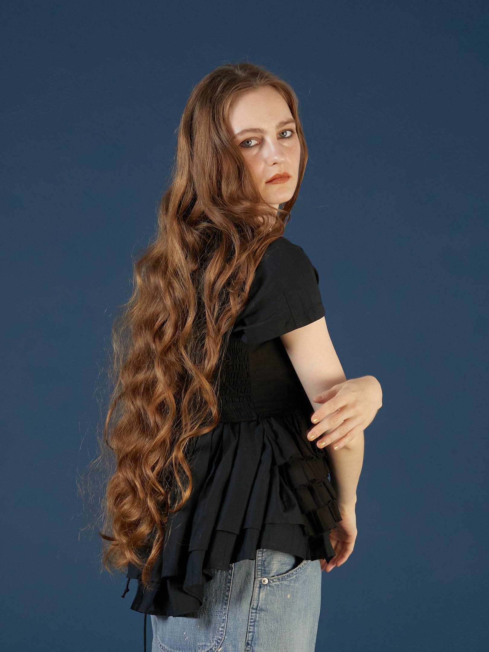 asymmetry flower cami ｜BLACK