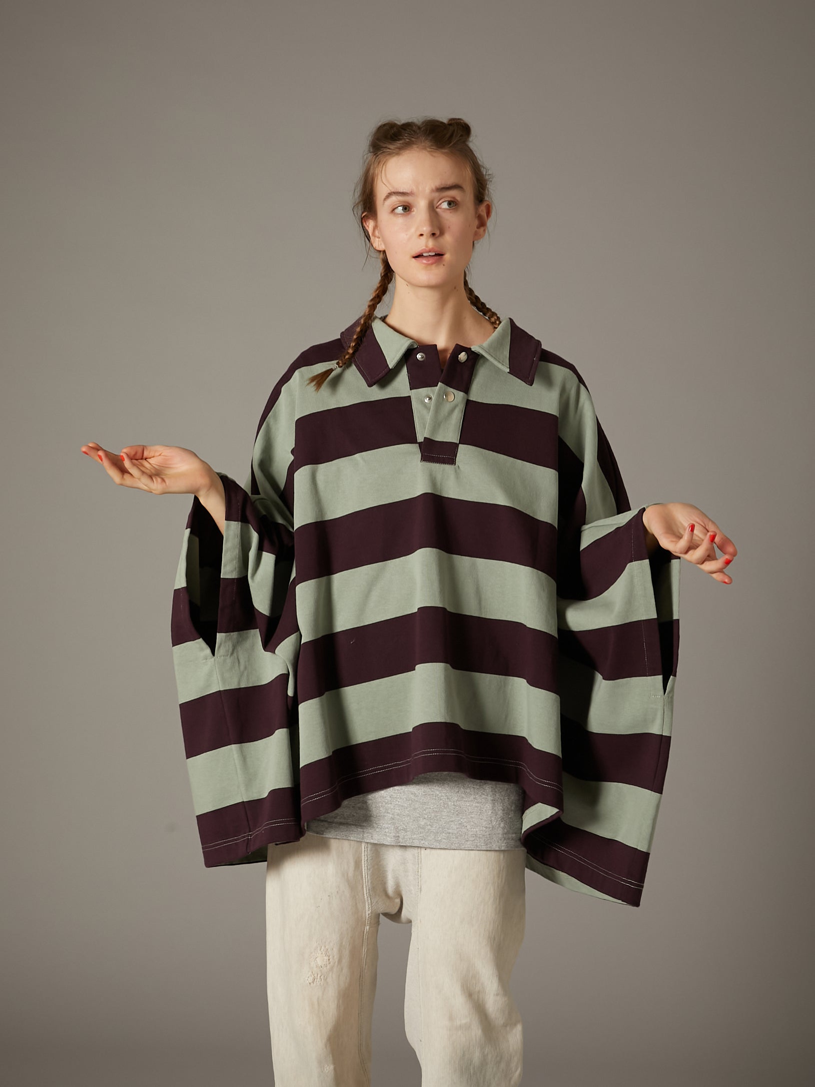 【 griguri 】wide border poncho