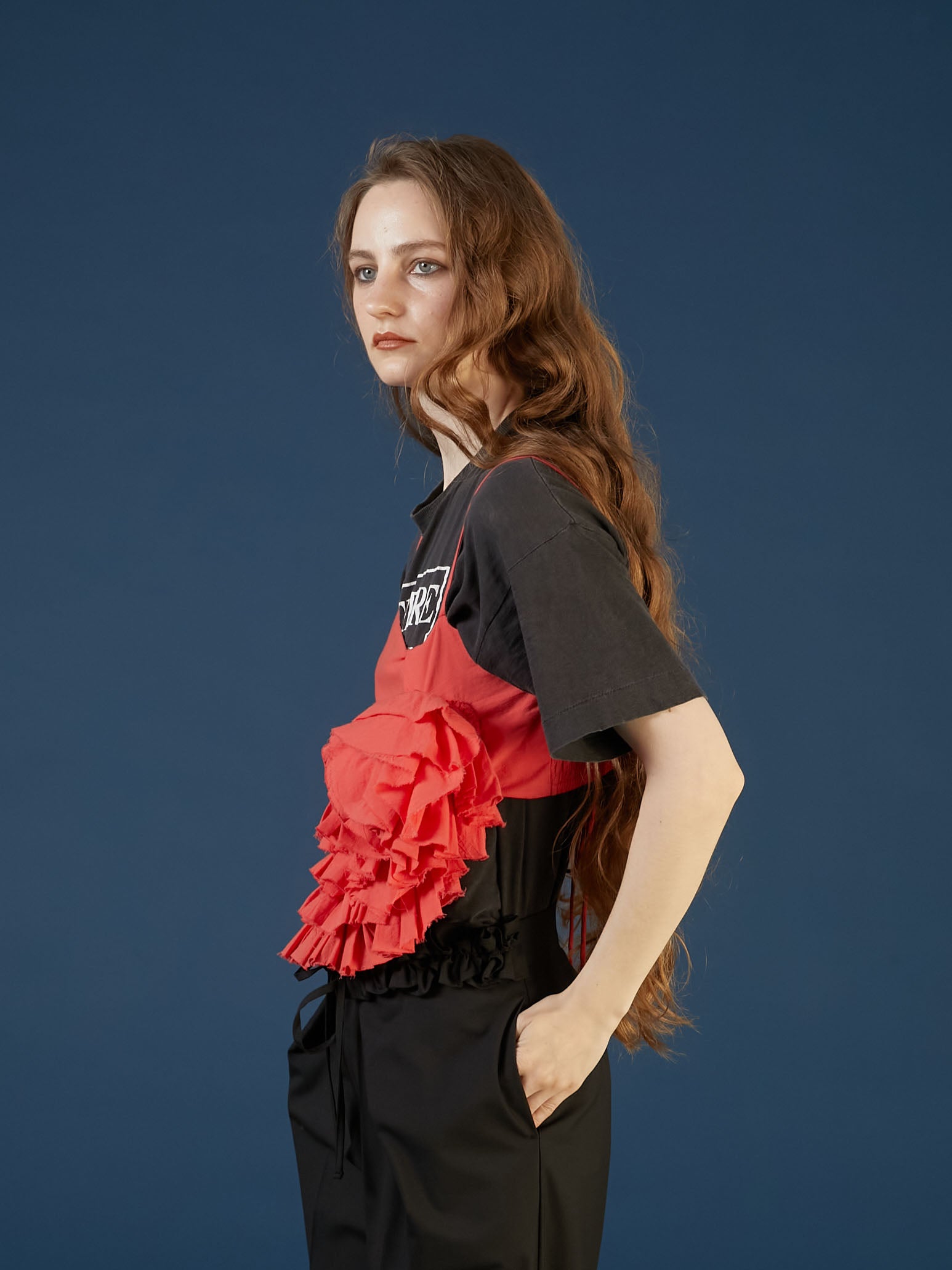 asymmetry flower cami ｜RED