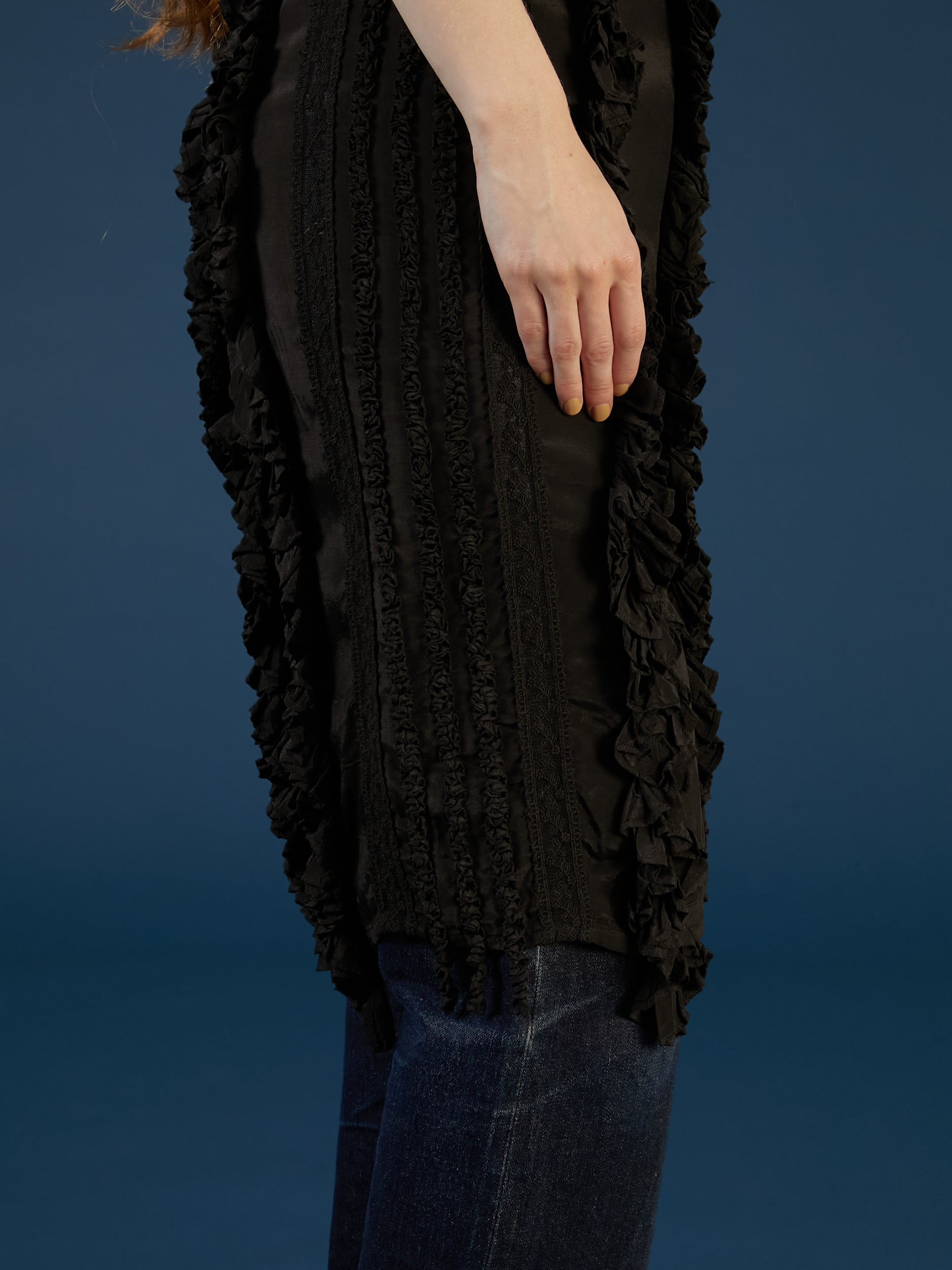frill rayon shantung apron skirt | BLACK