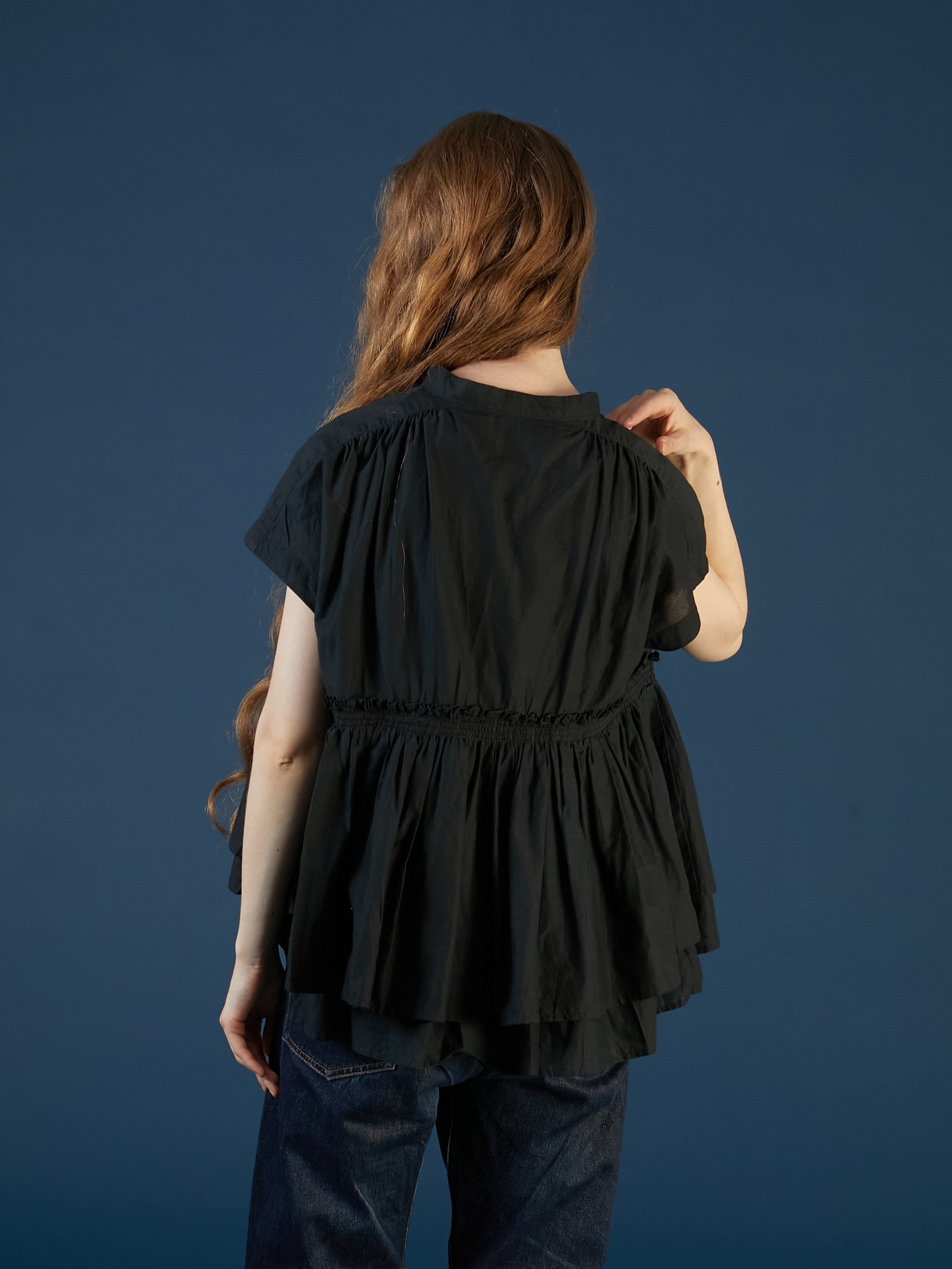 gather french sleeve blouse｜BLACK