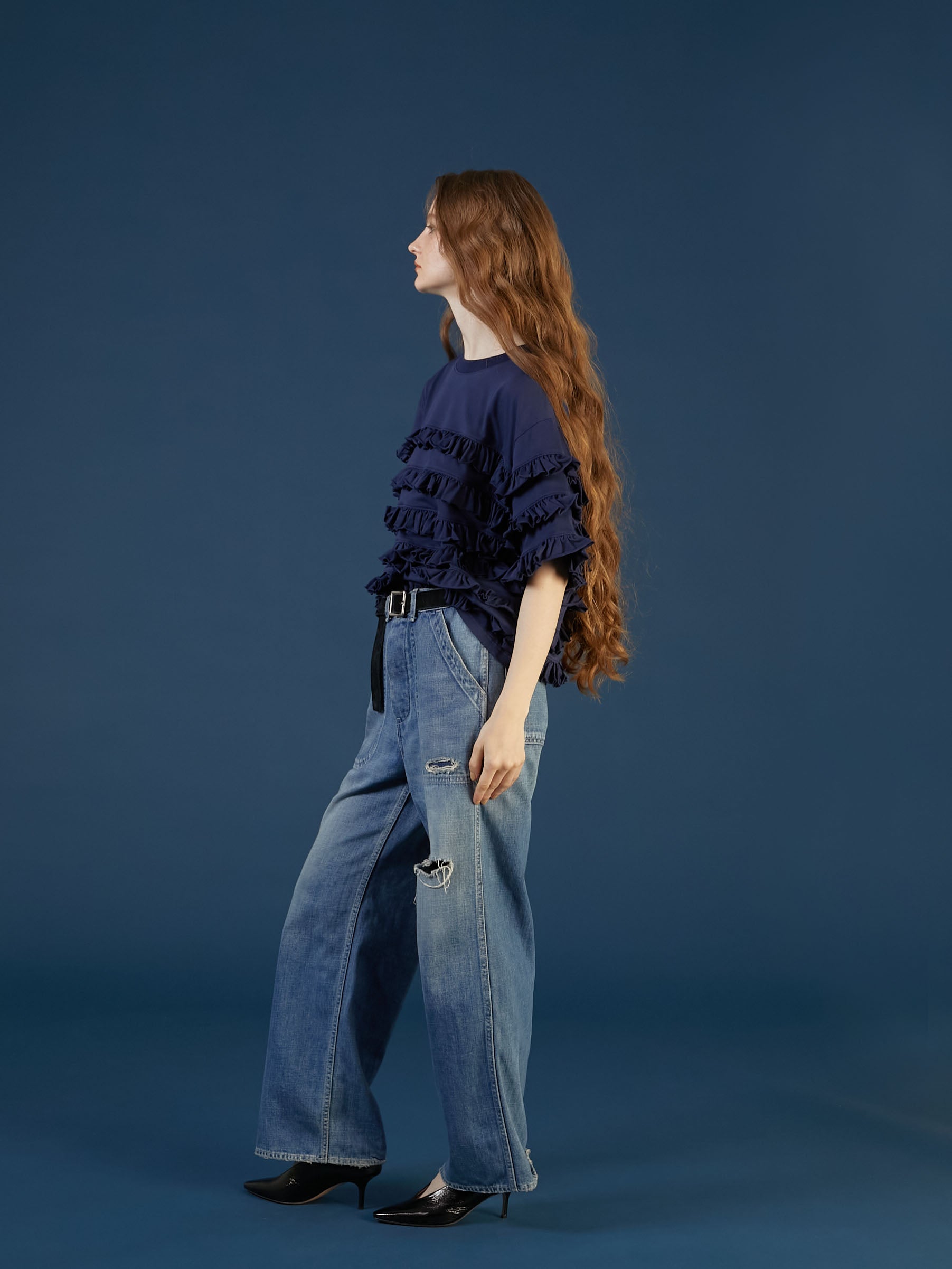 frill cutsew ｜NAVY