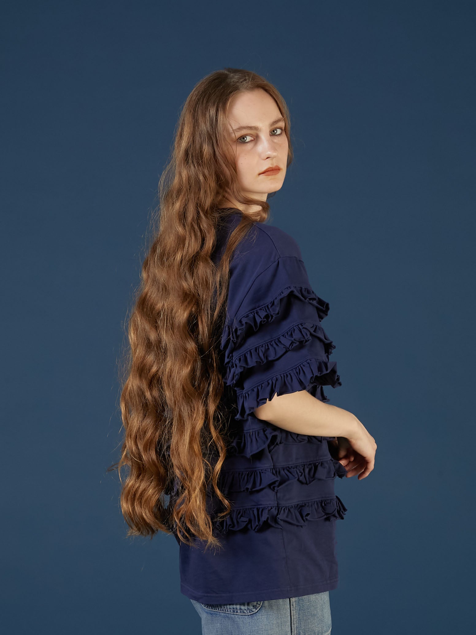 frill cutsew ｜NAVY
