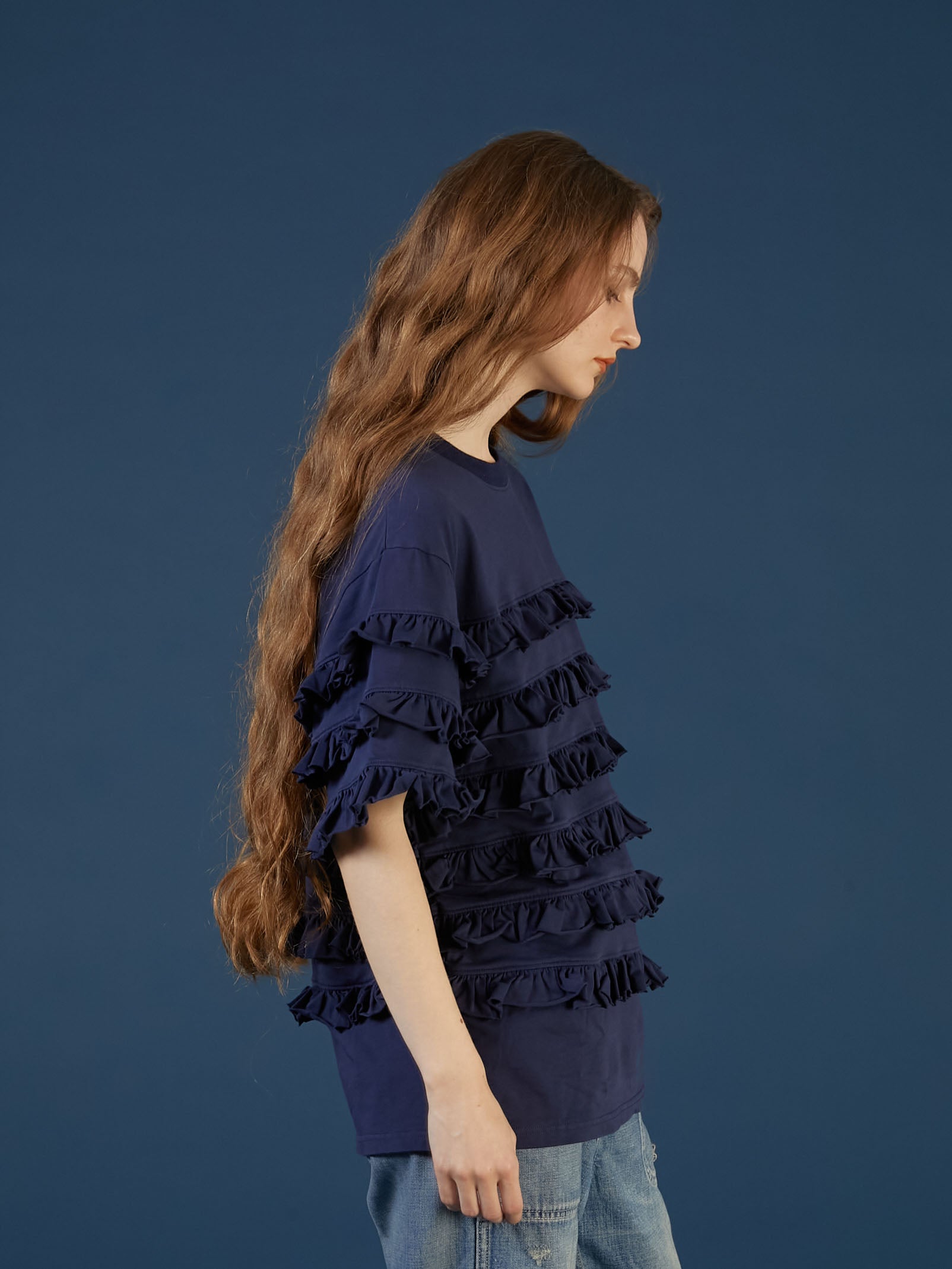 frill cutsew ｜NAVY