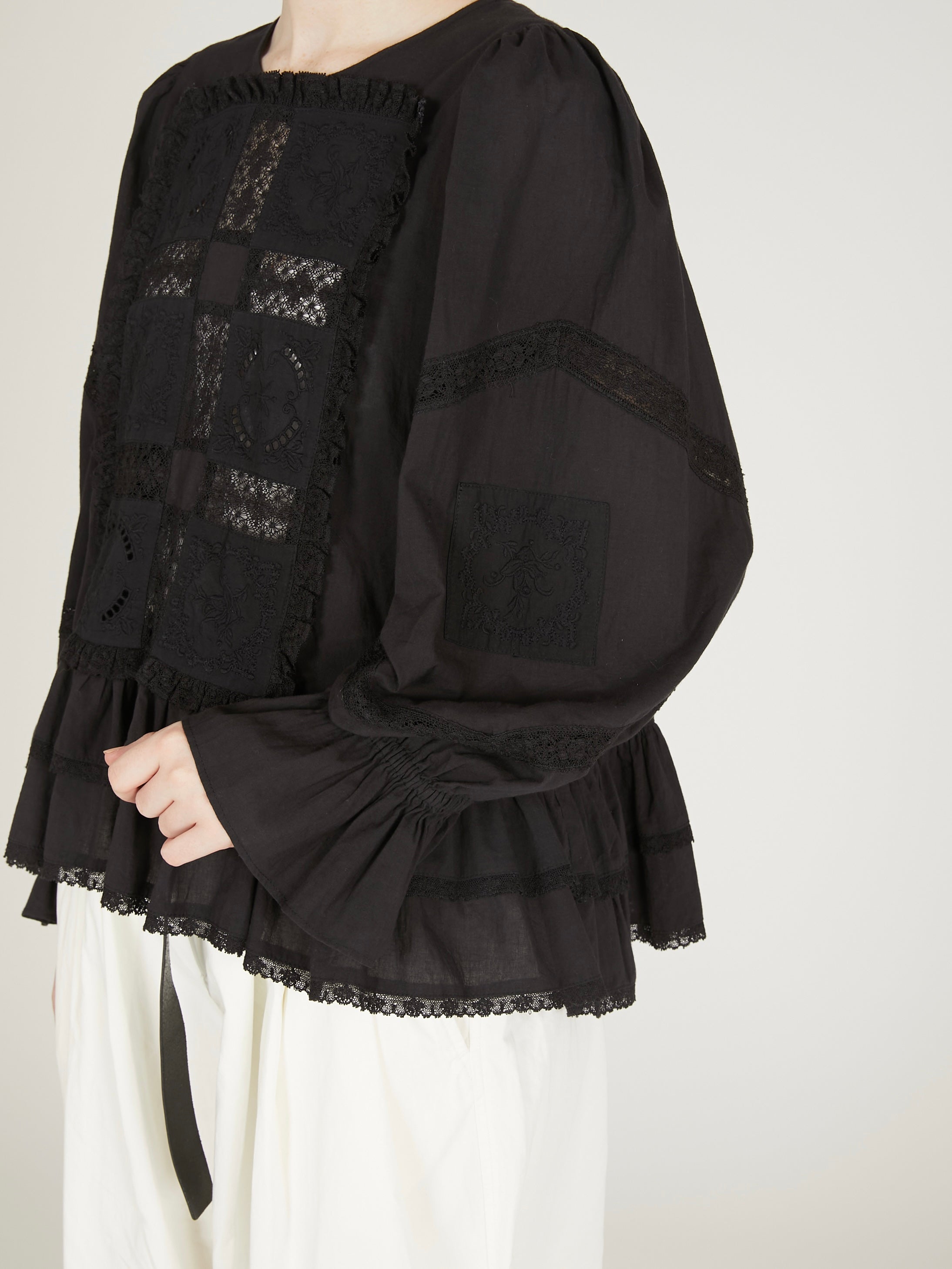 front tapestry 2way sheer bolero｜BLACK