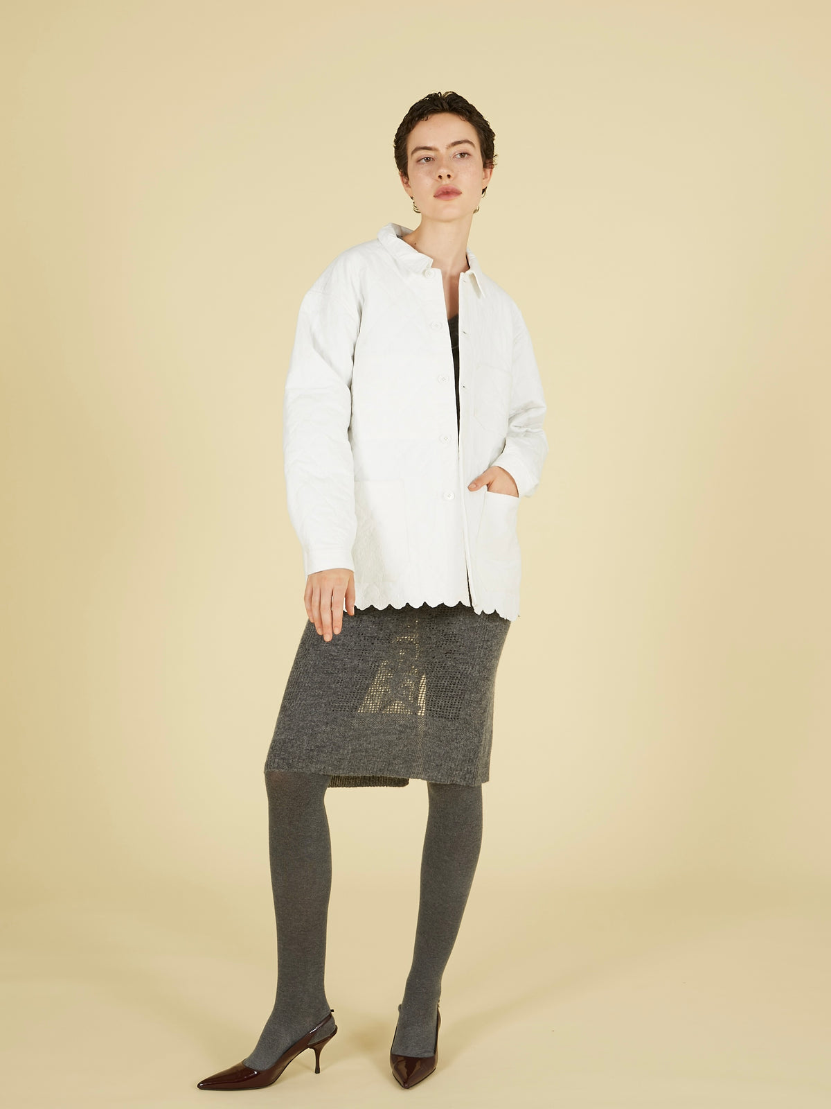embroidery scallop jacket｜WHITE