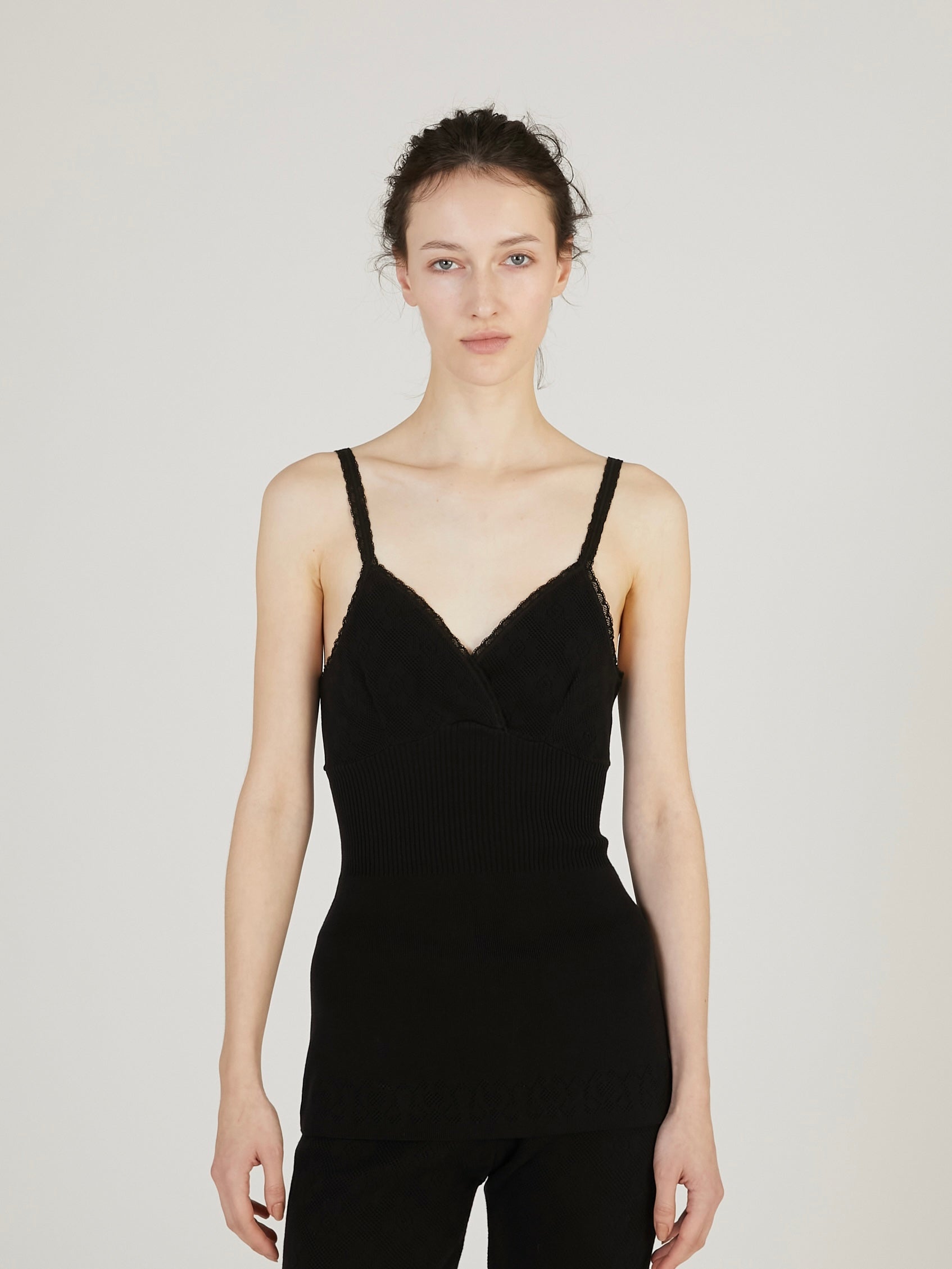 flower jacquard knit camisole｜BLACK