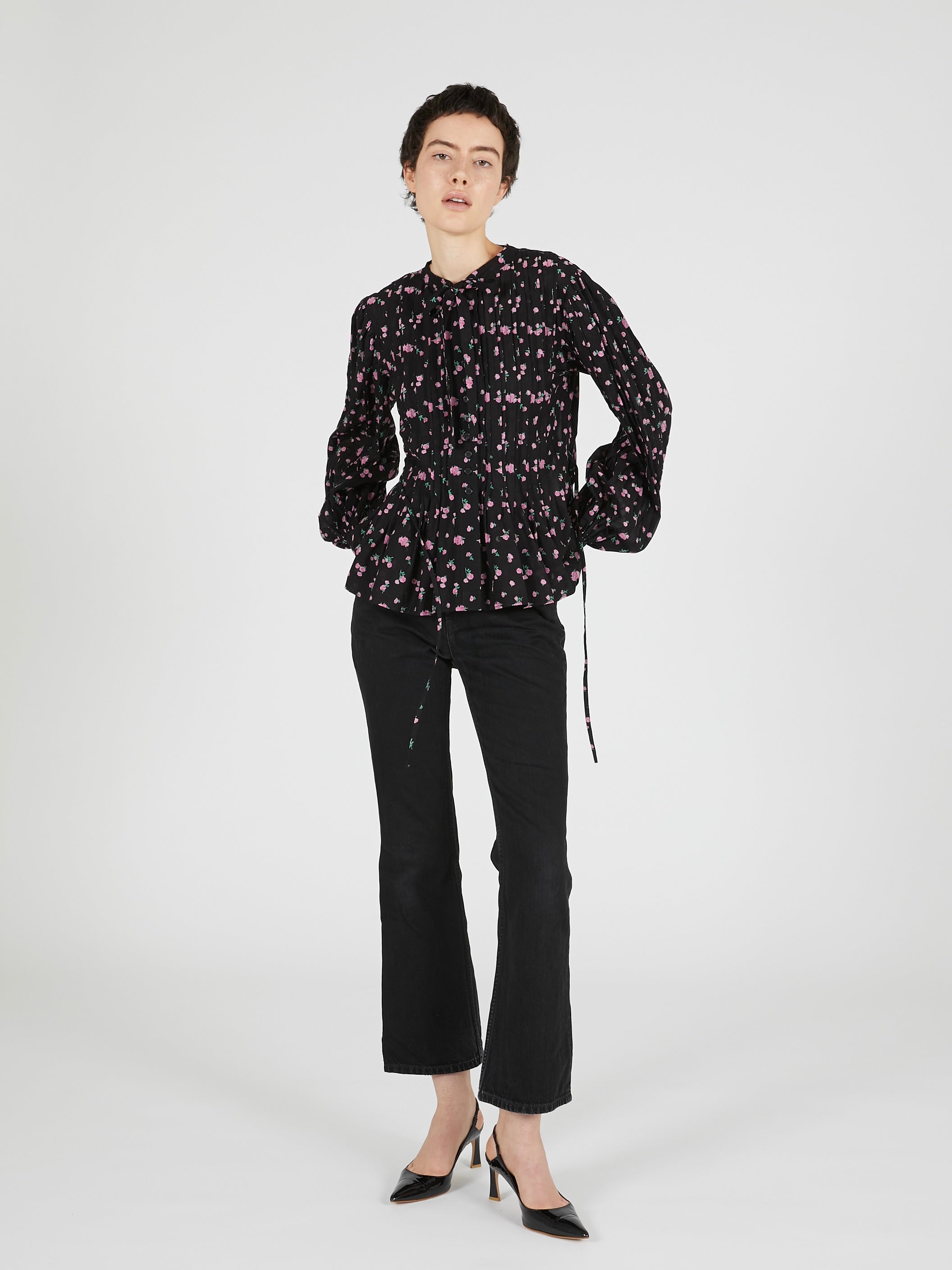 hand tuck flare blouse｜MULTI