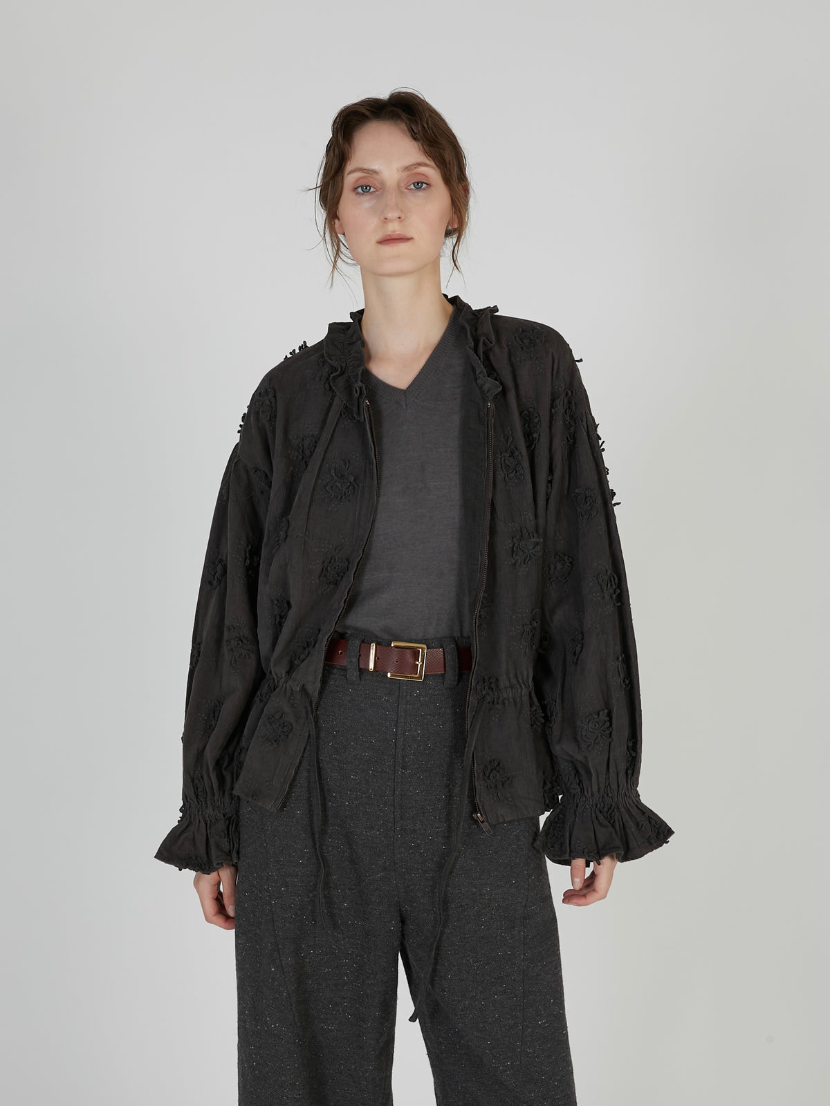 3D embroidery corduroy blouson｜GRAY