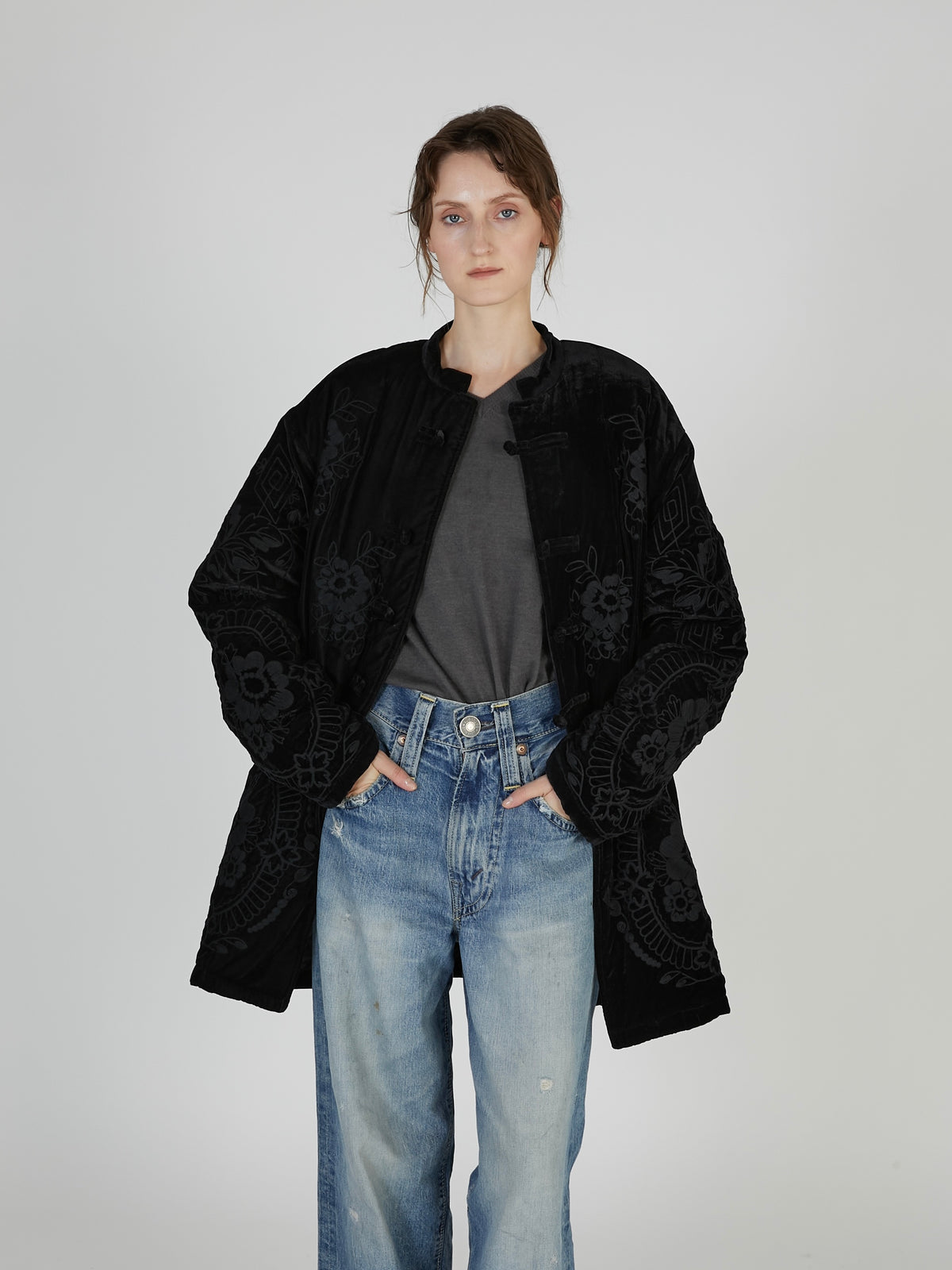tape embroidery velvet bluson｜BLACK